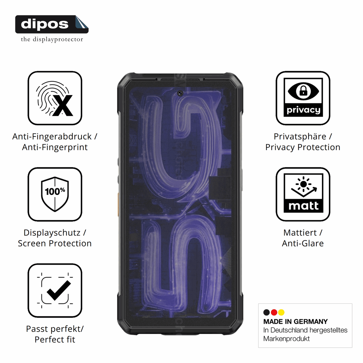 Blickschutzfolie für Ulefone Armor 34 Pro+ matt Schutzfolie Privacy