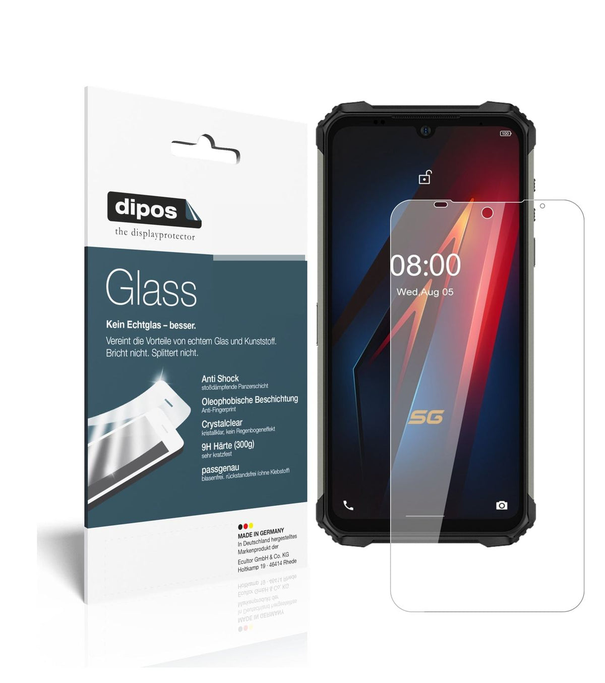 Klare Displayschutzfolie von dipos passend für Ulefone Armor 8, 9H kratzfest und blasenfrei montiert