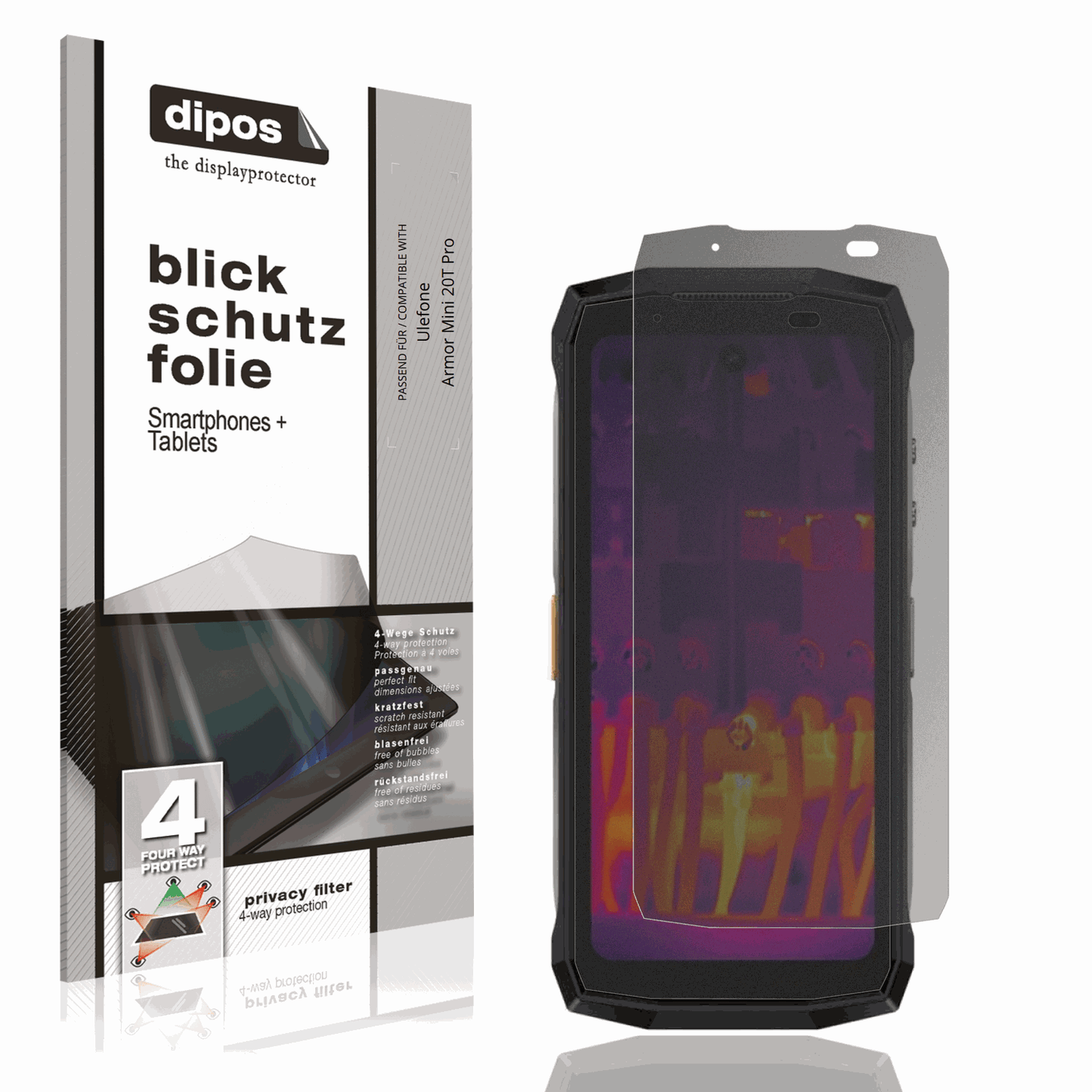 Blickschutzfolie von dipos passend für ulefonearmor mini 20t pro, präziser Zuschnitt und blasenfrei montiert