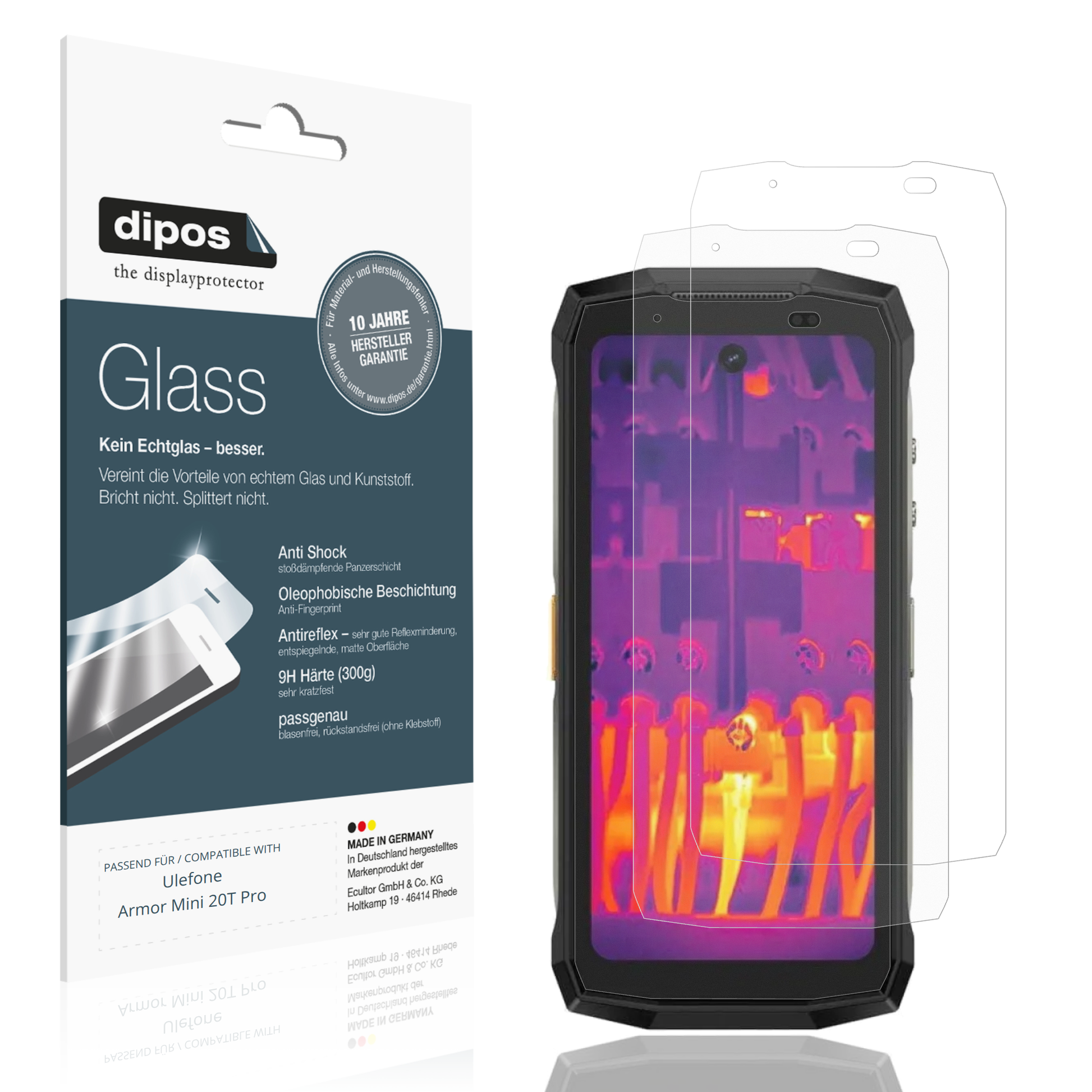 Matte Displayschutzfolie von dipos passend für ulefonearmor mini 20t pro, 9H kratzfest und blasenfrei montiert