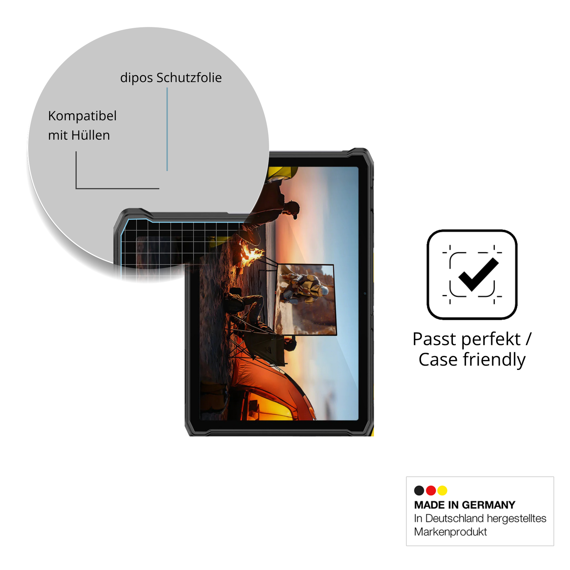 Schutzfolie mit optimaler Passform, zur Verwendung mit Hüllen geeignet