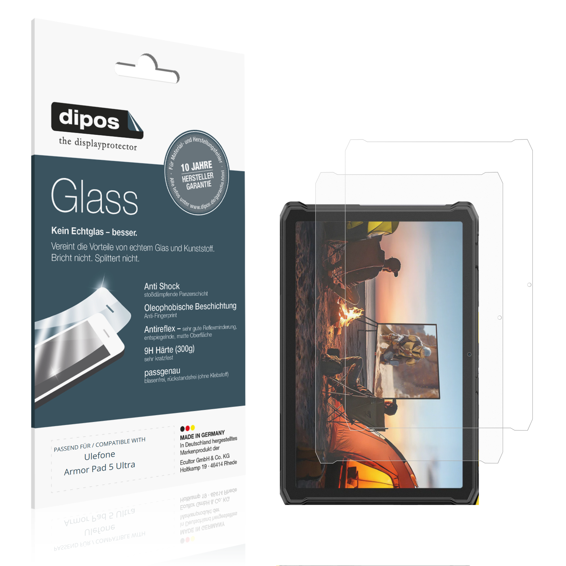 Matte Displayschutzfolie von dipos passend für ulefonearmor pad 5 ultra, 9H kratzfest und blasenfrei montiert