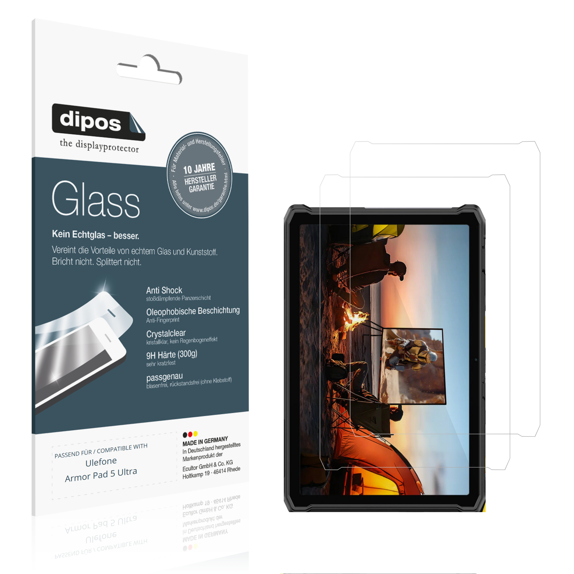 Klare Displayschutzfolie von dipos passend für ulefonearmor pad 5 ultra, 9H kratzfest und blasenfrei montiert