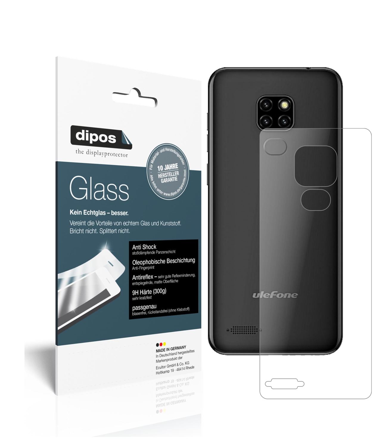 Matte Displayschutzfolie von dipos passend für Ulefone Note 7P Rückseite, 9H kratzfest und blasenfrei montiert