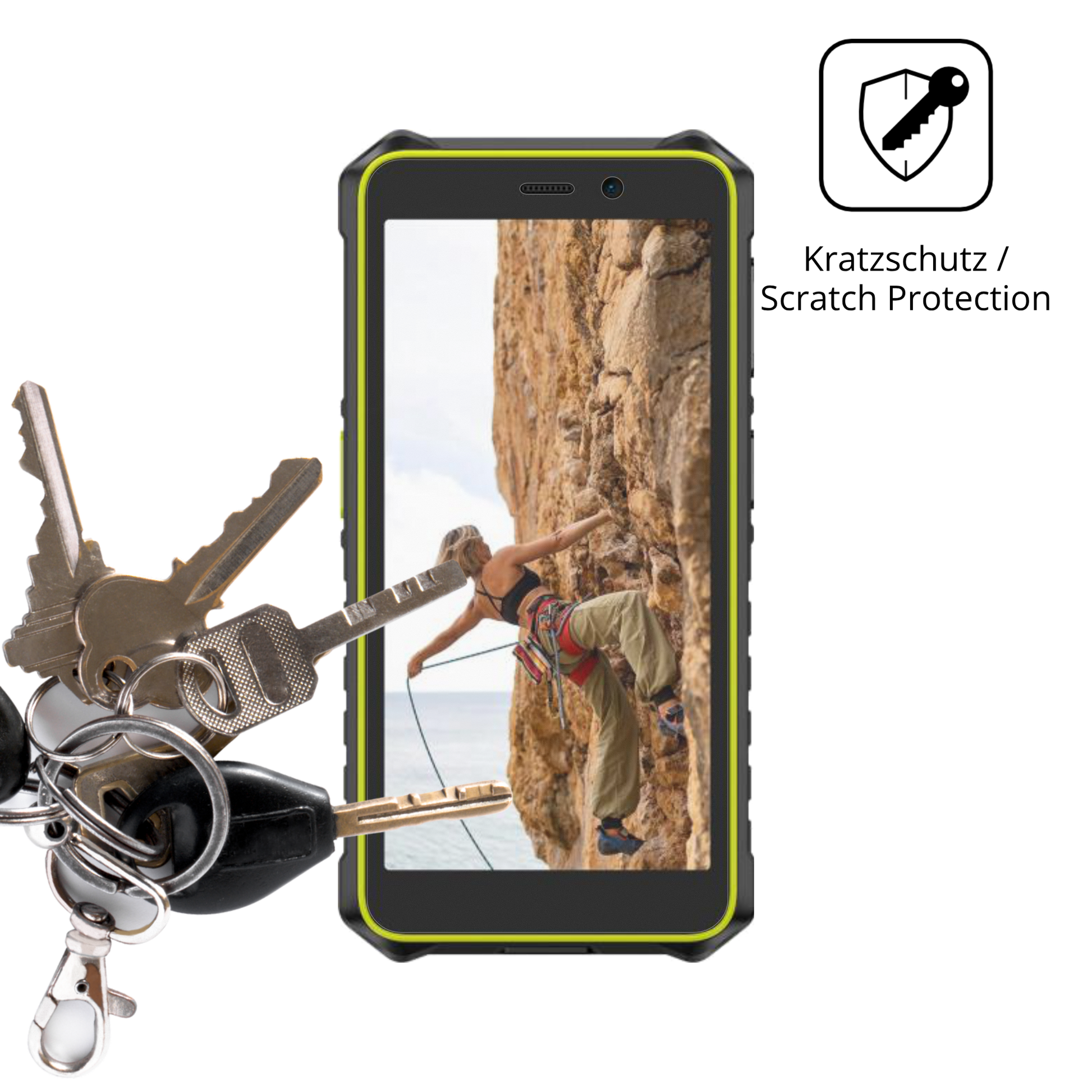 Schutz gegen Kratzer auf dem Ulefone RugKing 2 Pro Glas durch Schlüssel oder Ähnliches