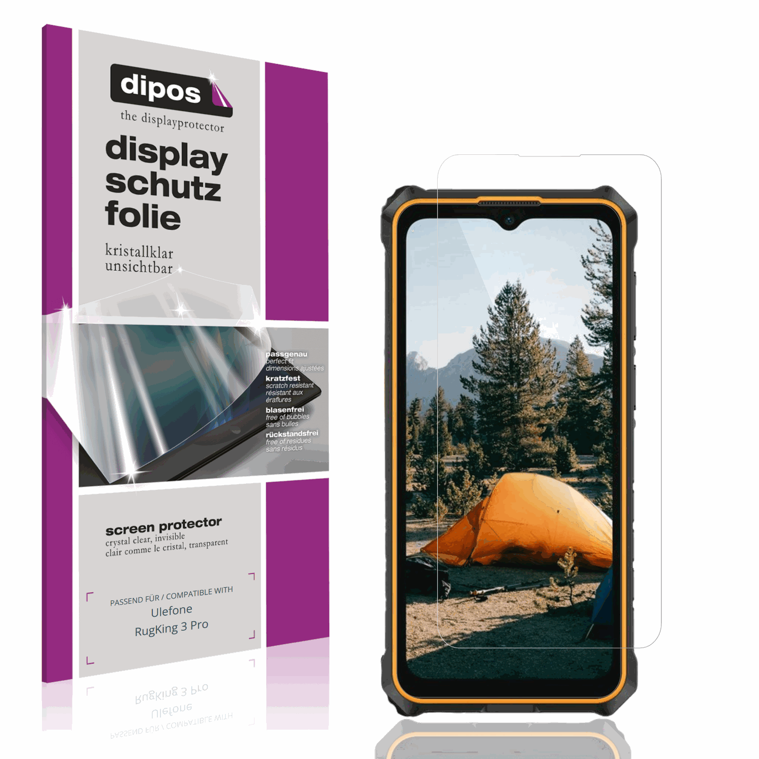 Klare Displayschutzfolie von dipos passend für Ulefone RugKing 3 Pro, präziser Zuschnitt und blasenfrei montiert
