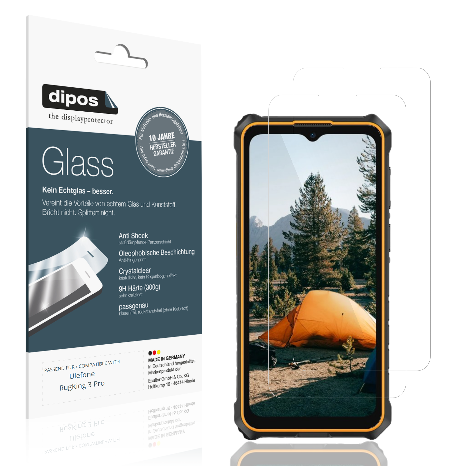 Klare Displayschutzfolie von dipos passend für Ulefone RugKing 3 Pro, 9H kratzfest und blasenfrei montiert