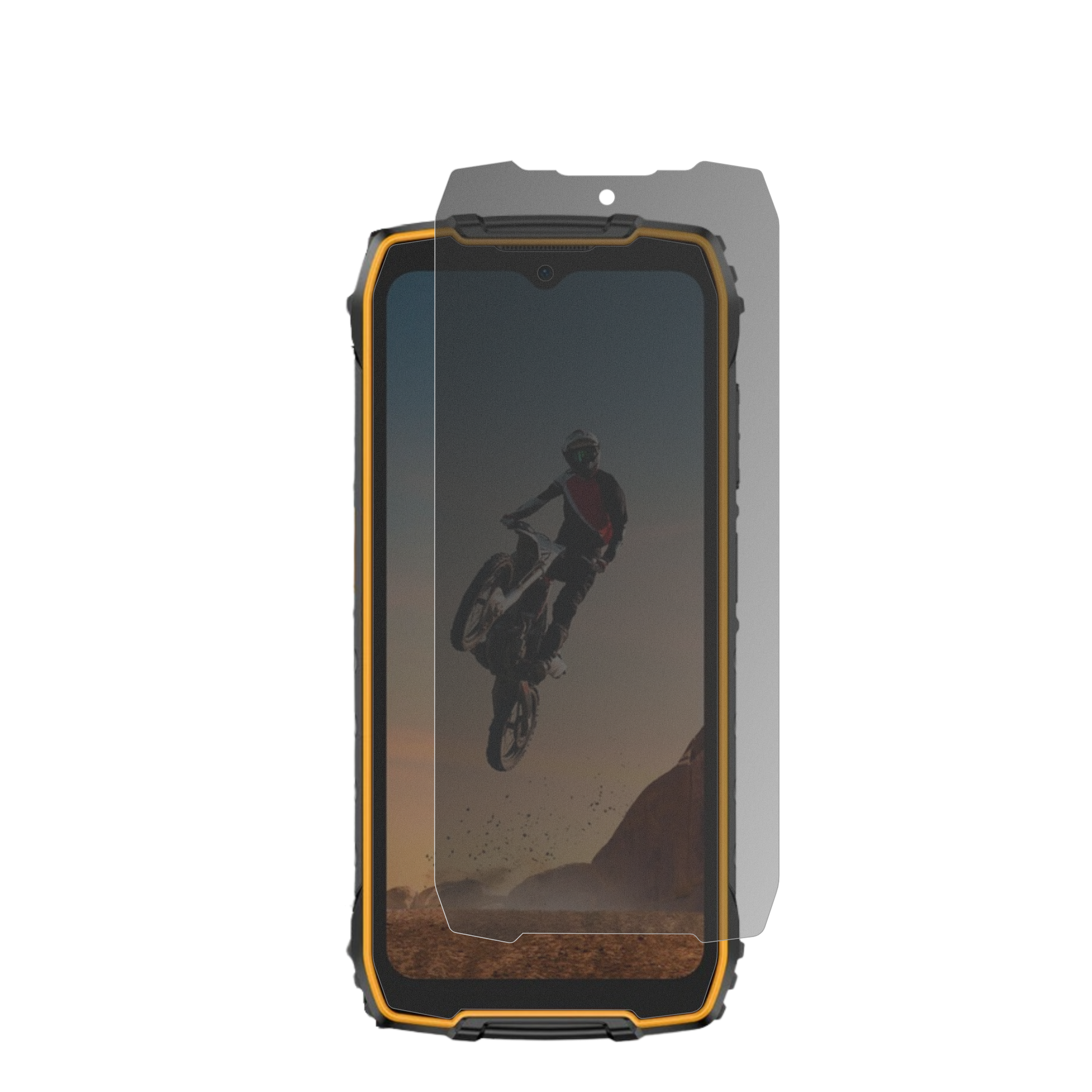 UlefoneRugKing 4 Pro mit aufgebrachter dipos Flex Schutzfolie, die seitliche Einblicke blockiert