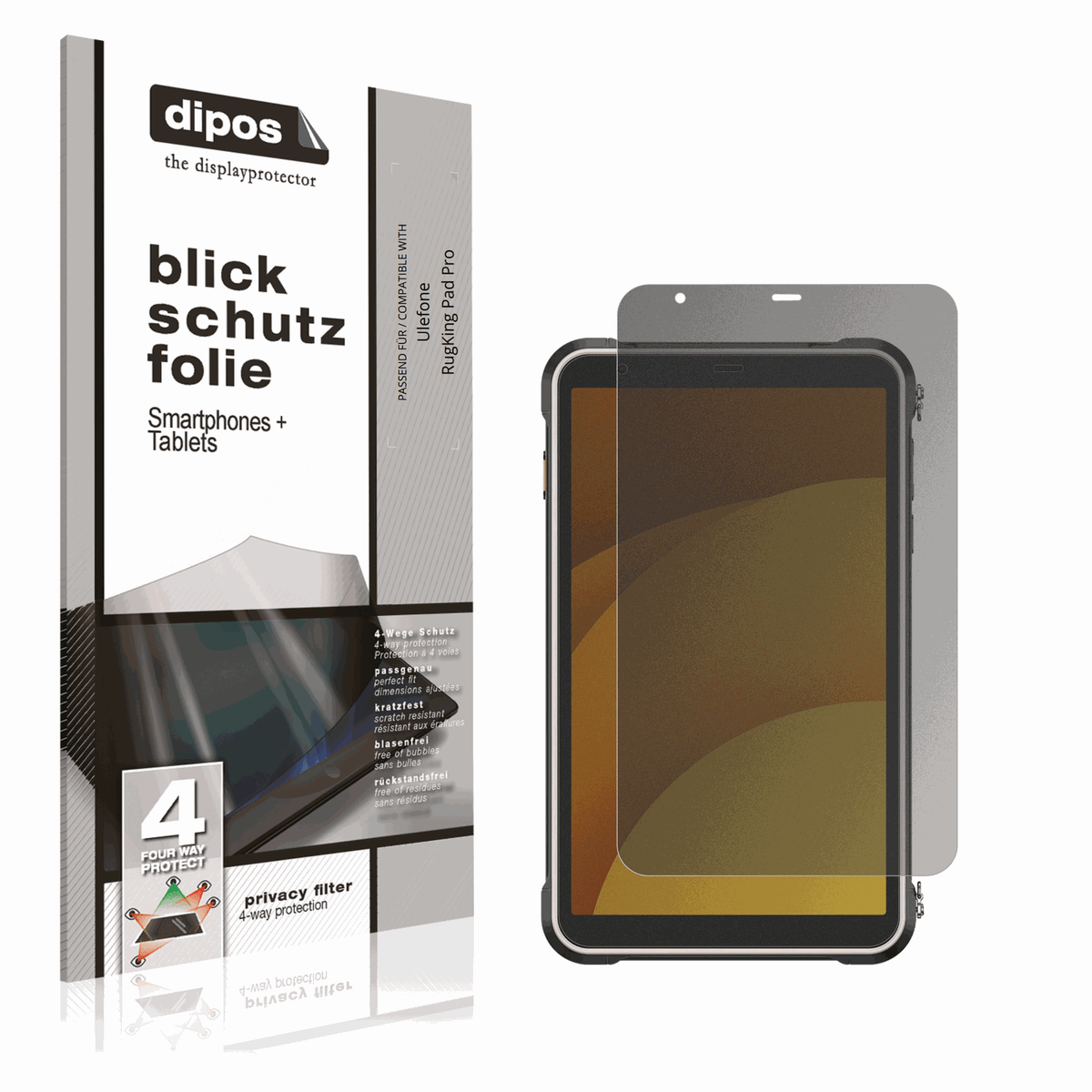 Blickschutzfolie von dipos passend für Ulefone RugKing Pad Pro, präziser Zuschnitt und blasenfrei montiert