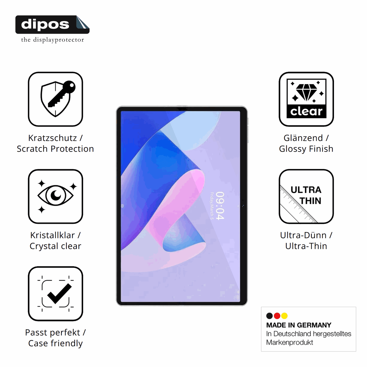 Displayschutz hergestellt in Deutschland, höchste Qualität made in Germany