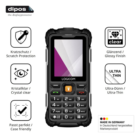 Klare Displayschutzfolie von dipos passend für Logicom Xtrem 60, präziser Zuschnitt und blasenfrei montiert