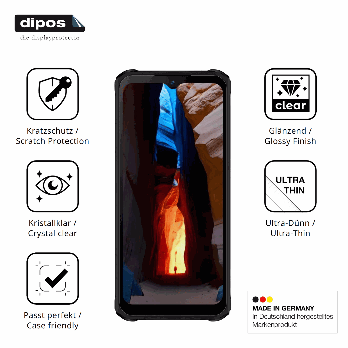 Displayschutz hergestellt in Deutschland, höchste Qualität made in Germany