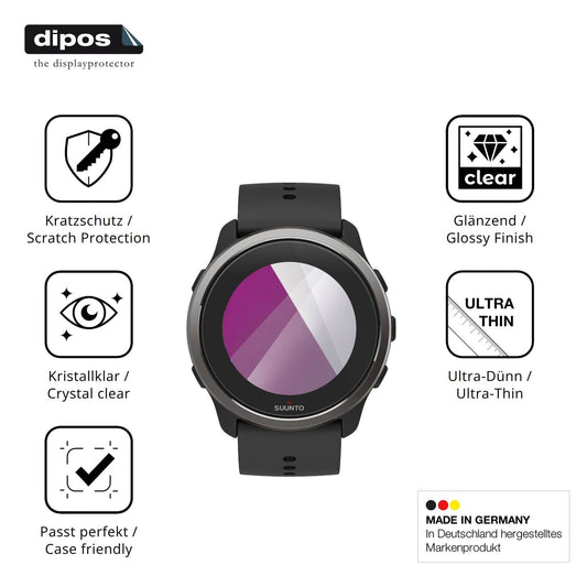 Klare Displayschutzfolie von dipos passend für Suunto 5 Peak, präziser Zuschnitt und blasenfrei montiert