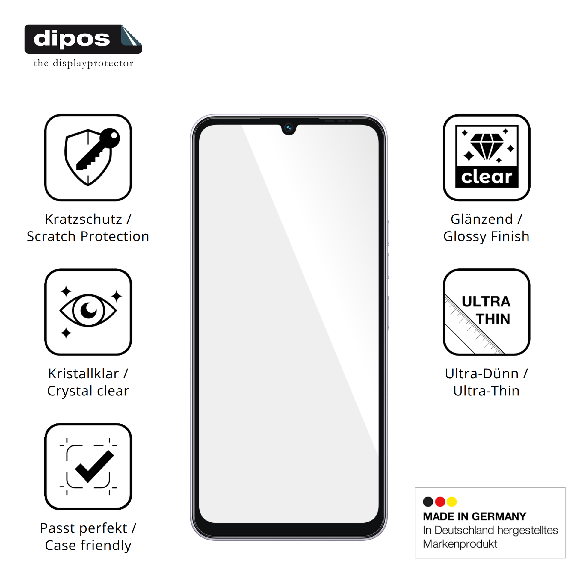 Displayschutz hergestellt in Deutschland, höchste Qualität made in Germany