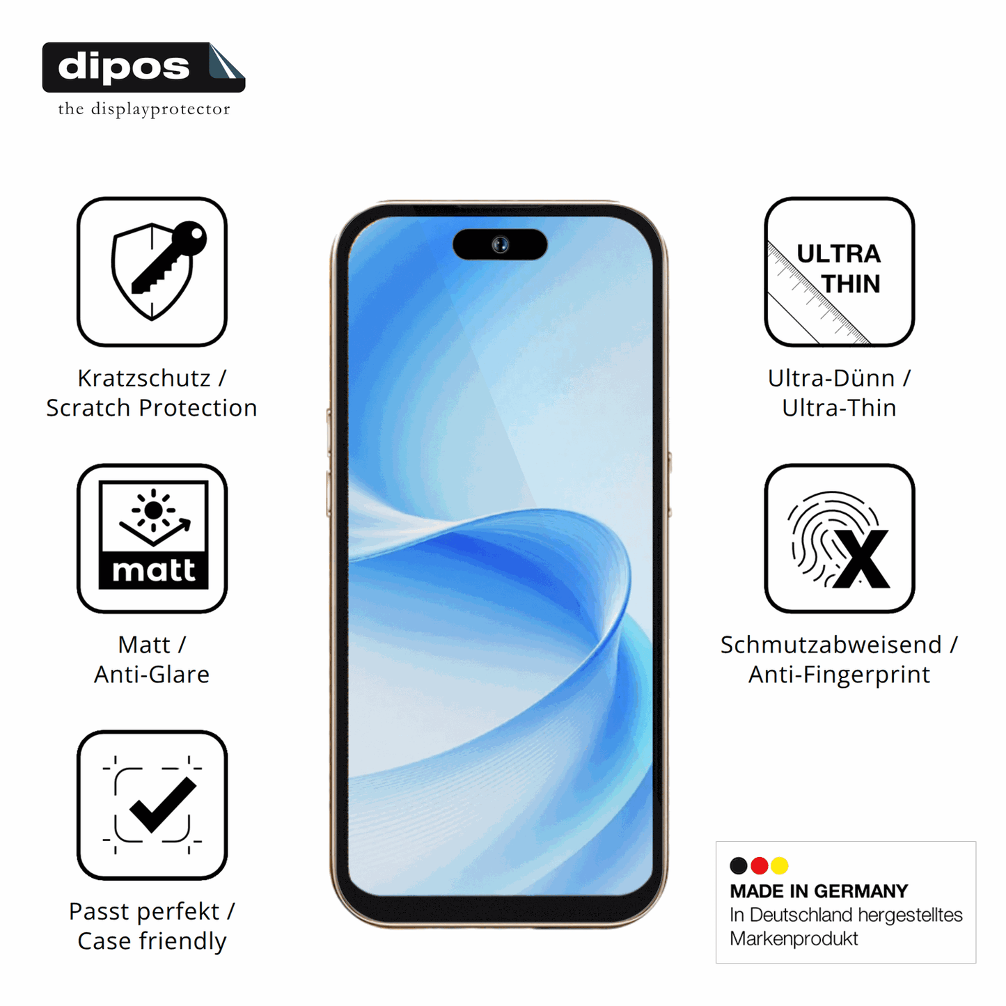 Displayschutz hergestellt in Deutschland, höchste Qualität made in Germany