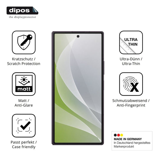 Matte Displayschutzfolie von dipos passend für Samsung Galaxy Z Fold8 Ultra Aussenseite, präziser Zuschnitt und blasenfrei montiert