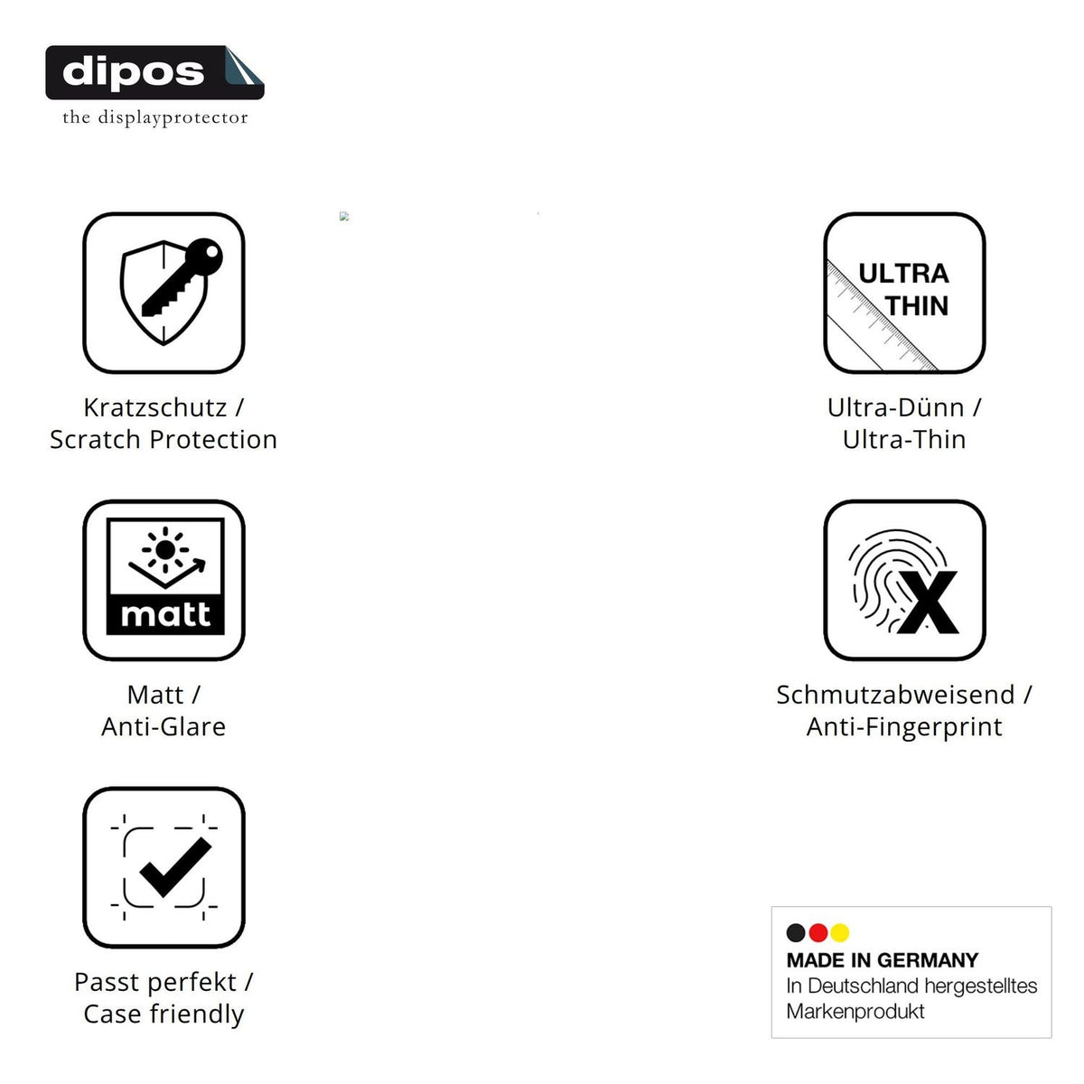 Displayschutz hergestellt in Deutschland, höchste Qualität made in Germany