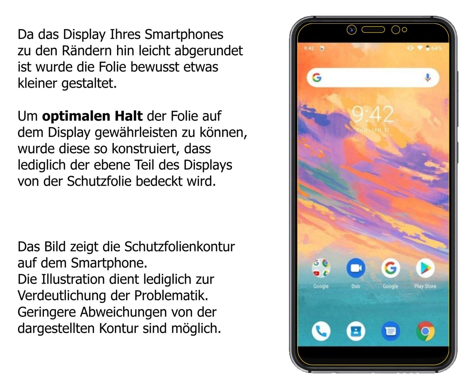 Schutzfolie mit optimaler Passform, zur Verwendung mit Hüllen geeignet
