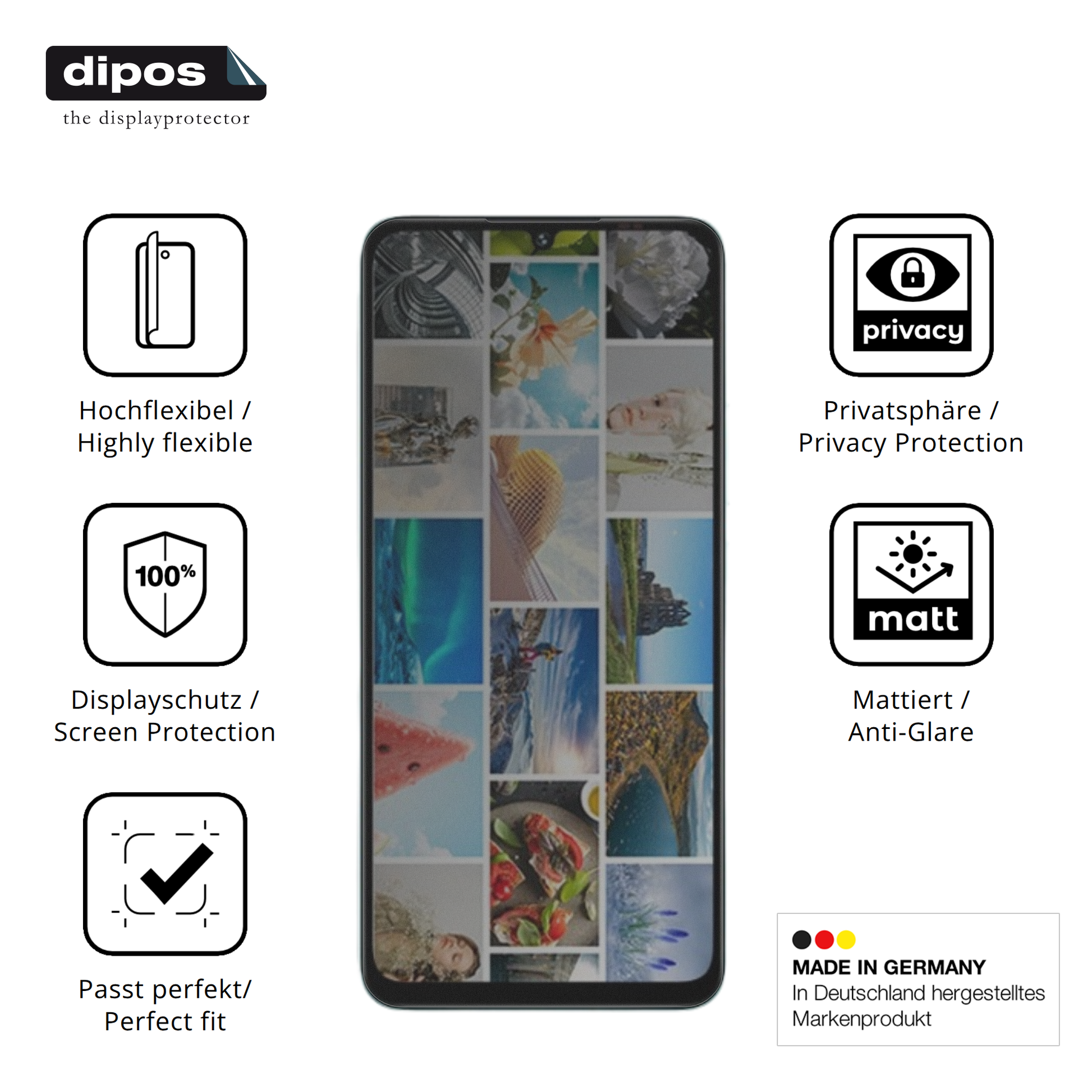 Flexible TPU-Folie passend zugeschnitten für Umidigi A75x, mit Privatsphäre-Schutz durch Sichtschutz-Folie