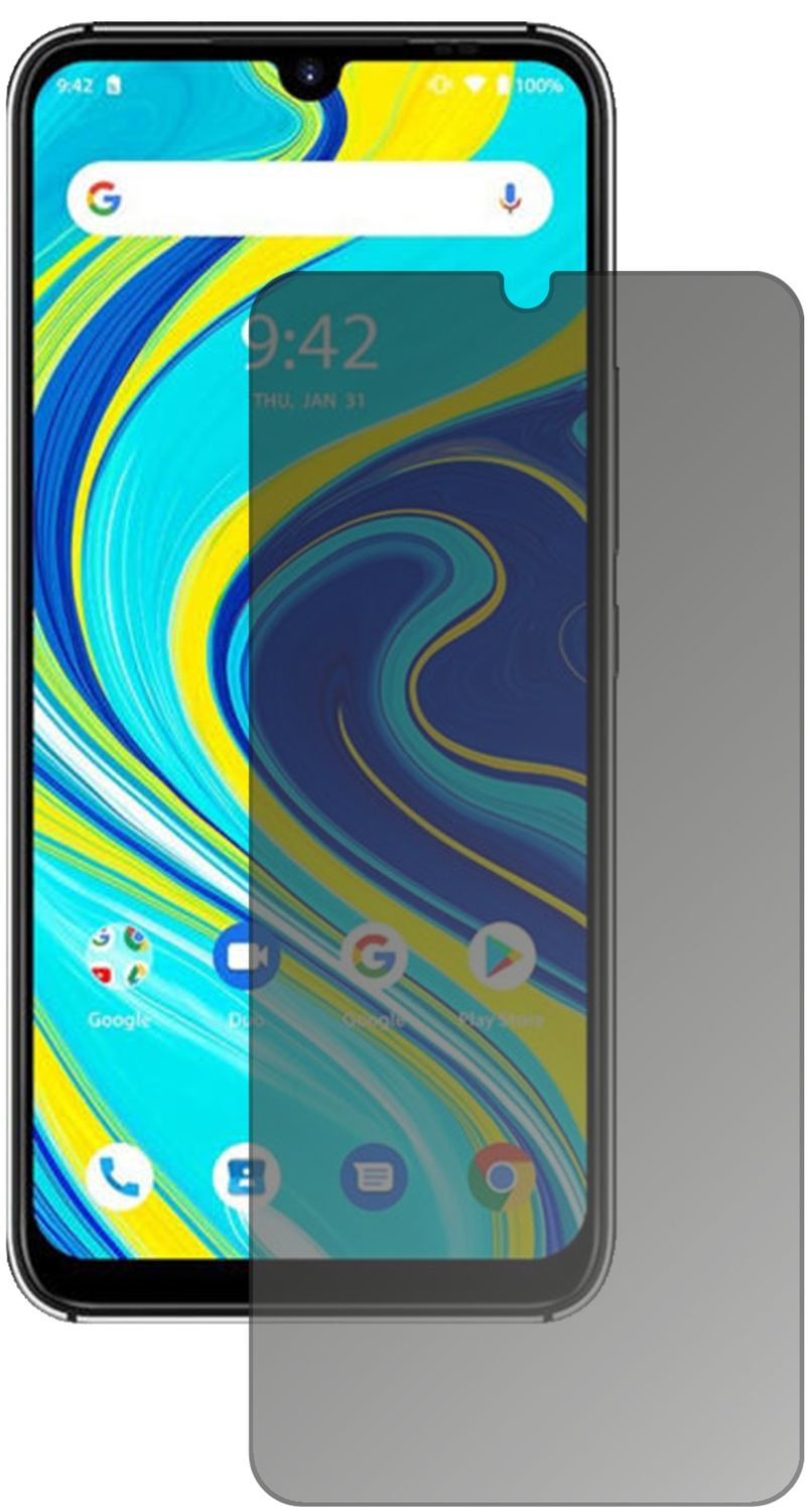 UmidigiA7 Pro mit aufgebrachtem dipos Displayschutz, der seitliche Einblicke blockiert