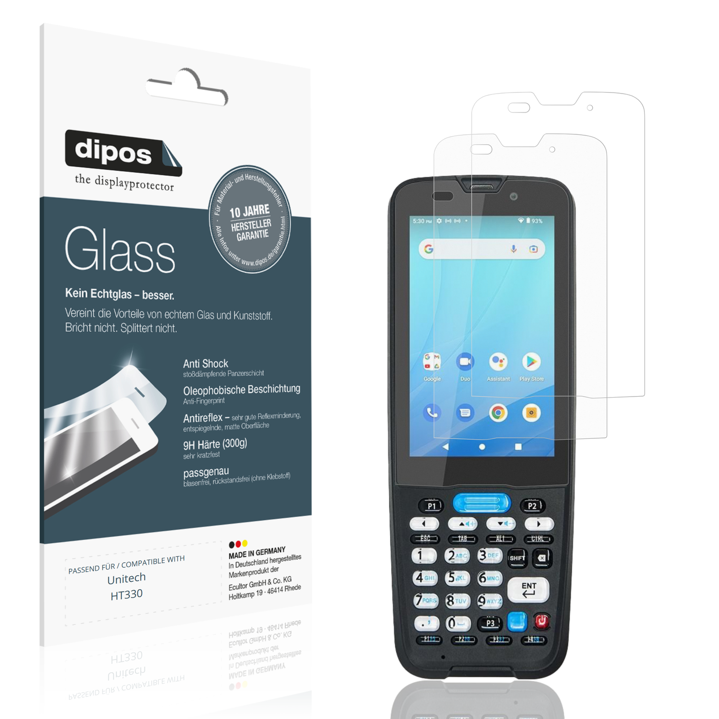 Matte Displayschutzfolie von dipos passend für Unitech HT330, 9H kratzfest und blasenfrei montiert