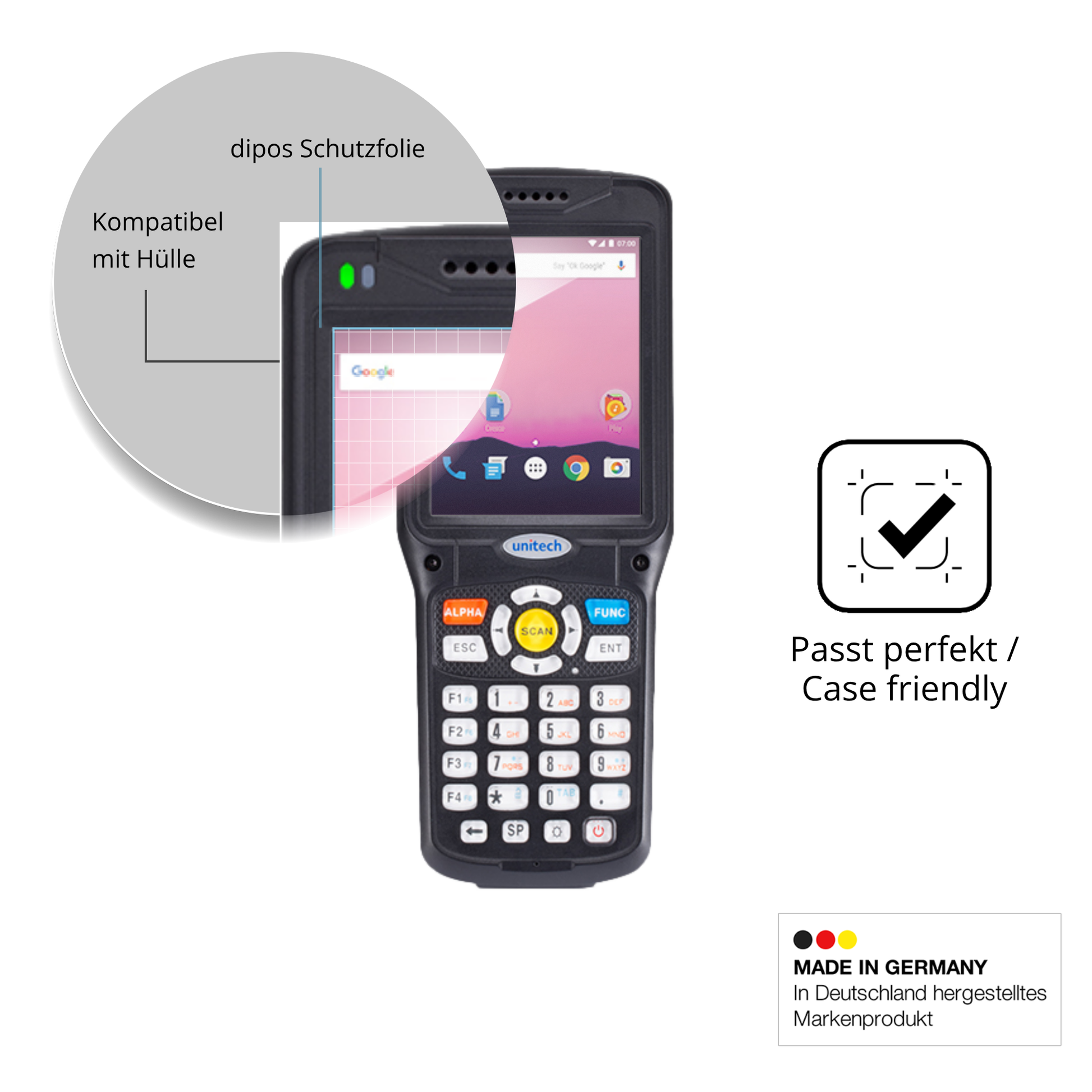 Schutzfolie mit optimaler Passform, zur Verwendung mit Hüllen geeignet