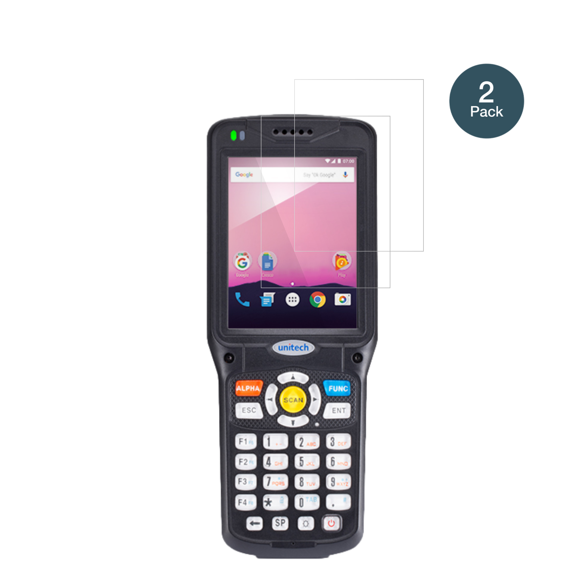 UnitechHT510A mit aufgebrachter dipos Flex Schutzfolie, glasklare Darstellung ohne Einschränkungen