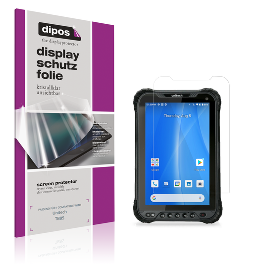 Klare Displayschutzfolie von dipos passend für Unitech TB85, präziser Zuschnitt und blasenfrei montiert
