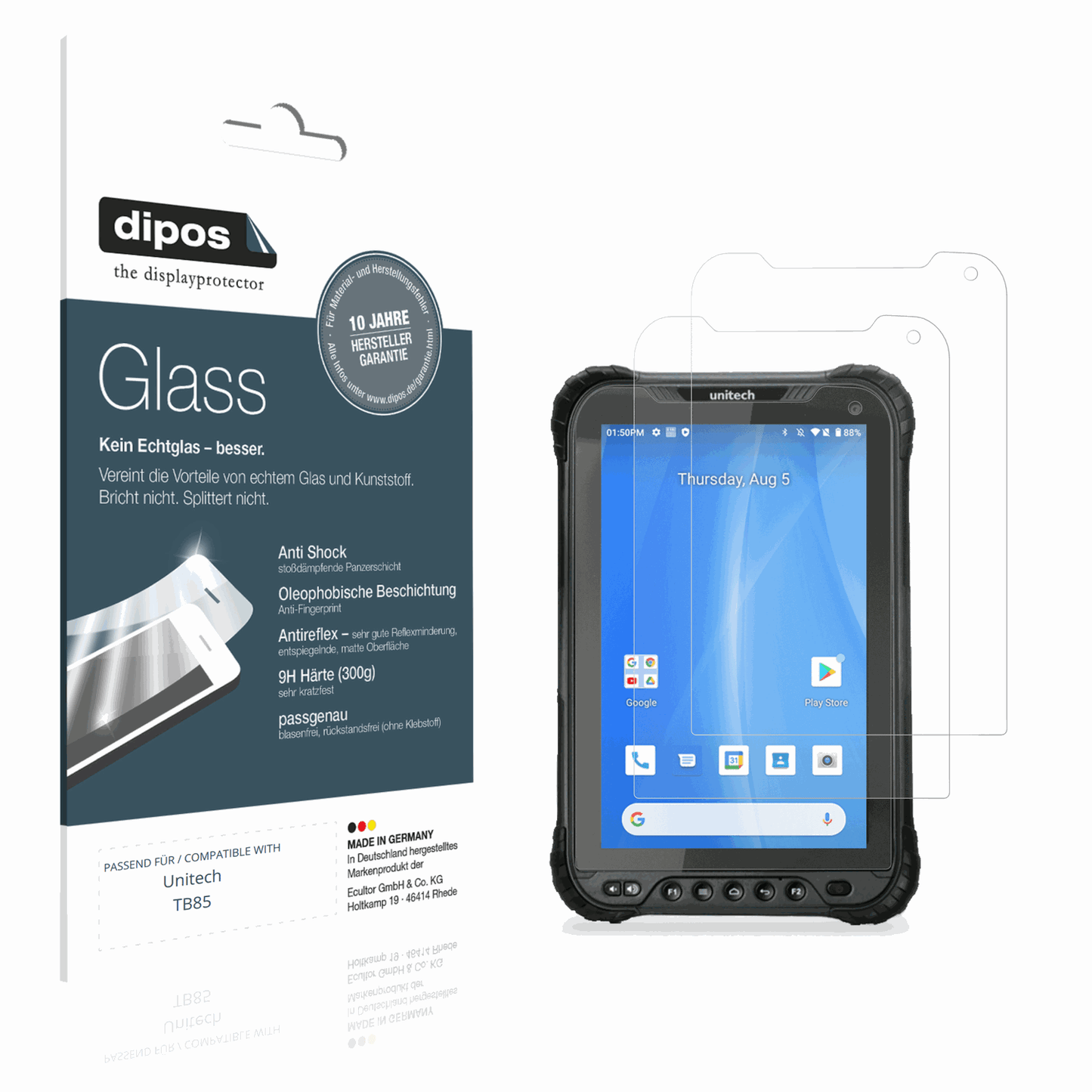 Matte Displayschutzfolie von dipos passend für Unitech TB85, 9H kratzfest und blasenfrei montiert