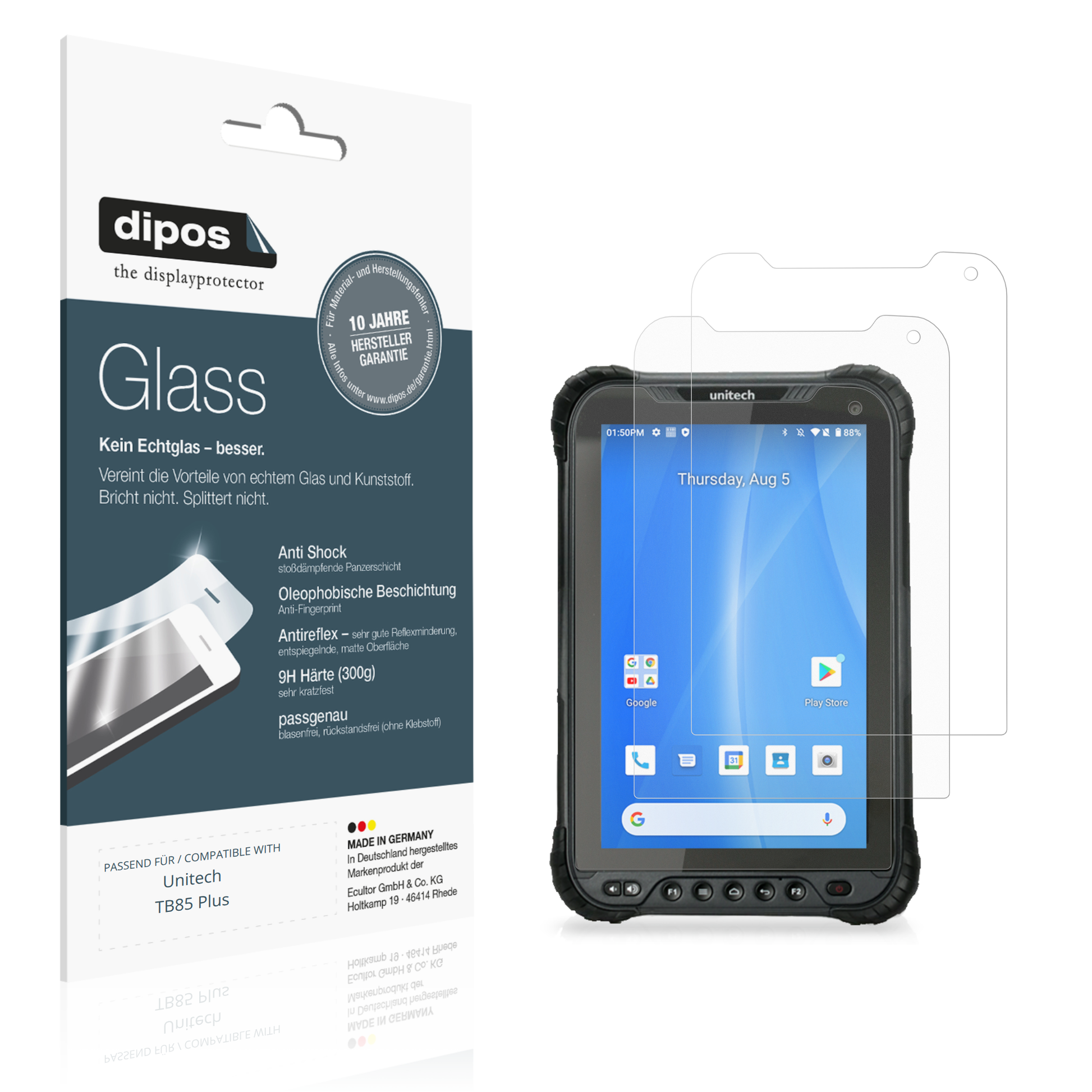 Matte Displayschutzfolie von dipos passend für Unitech TB85 Plus, 9H kratzfest und blasenfrei montiert