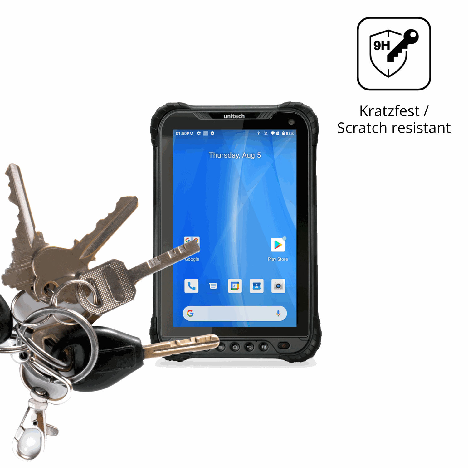 dipos Displayschutz für Unitech TB85, transparente Oberfläche, perfekte Passform auch für die Rundungen