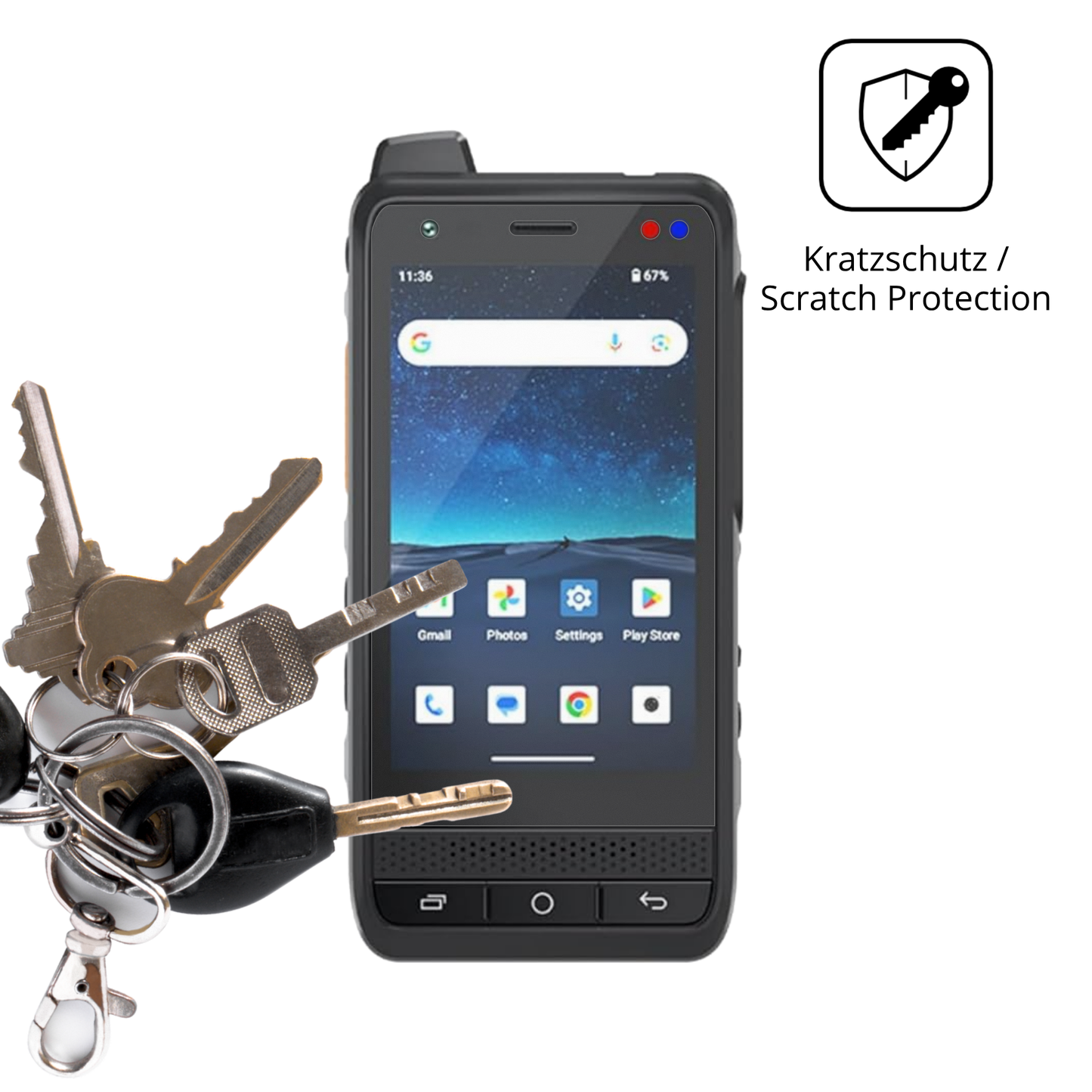 Schutz gegen Kratzer auf dem UNIWA F400 Glas durch Schlüssel oder Ähnliches