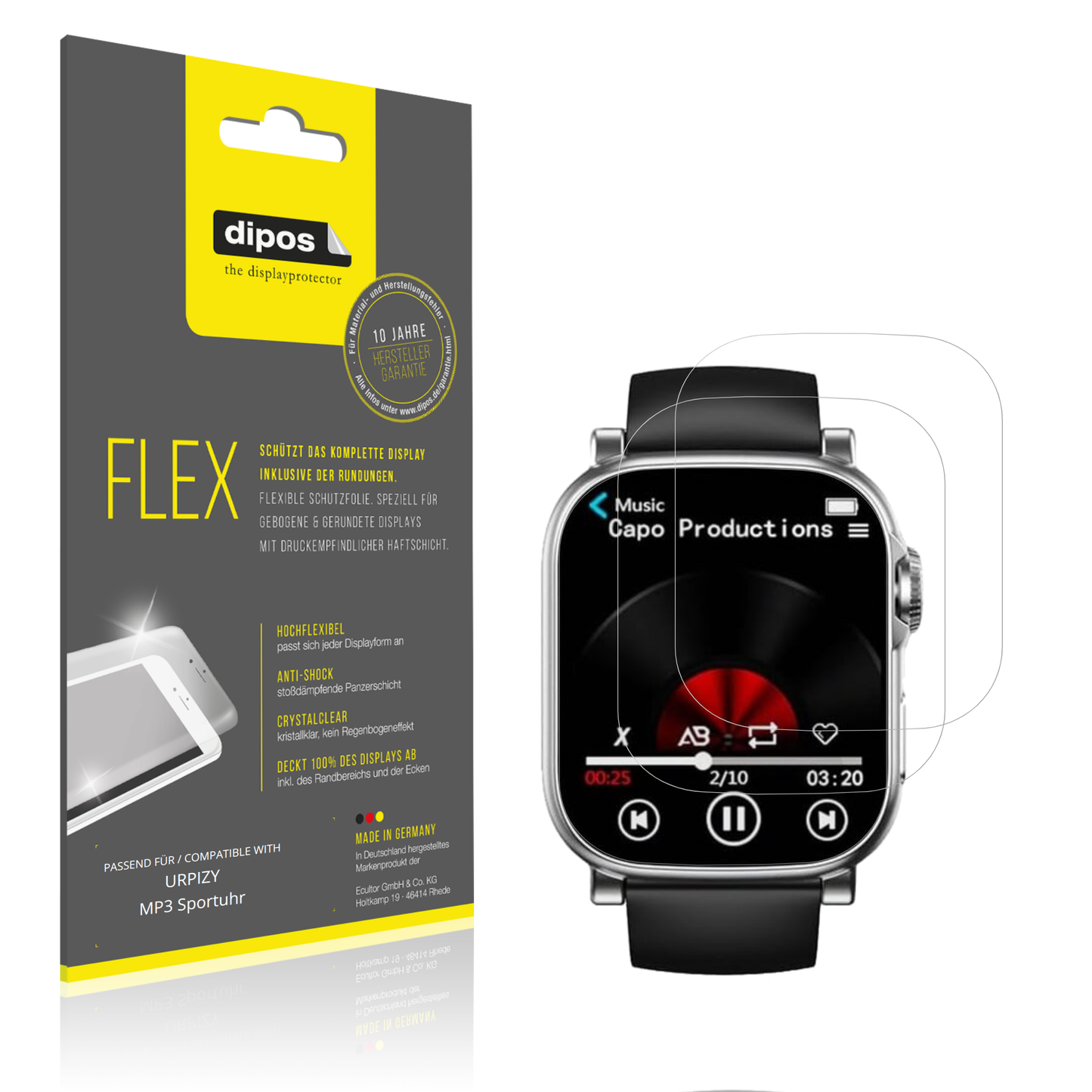 Klare Displayschutzfolie von dipos passend für URPIZY MP3 Sportuhr, 100% Displayabdeckung und blasenfreie Montage
