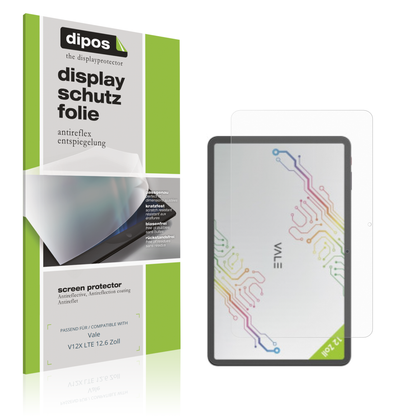 Matte Displayschutzfolie von dipos passend für Vale V12X LTE 12.6 Zoll, präziser Zuschnitt und blasenfrei montiert