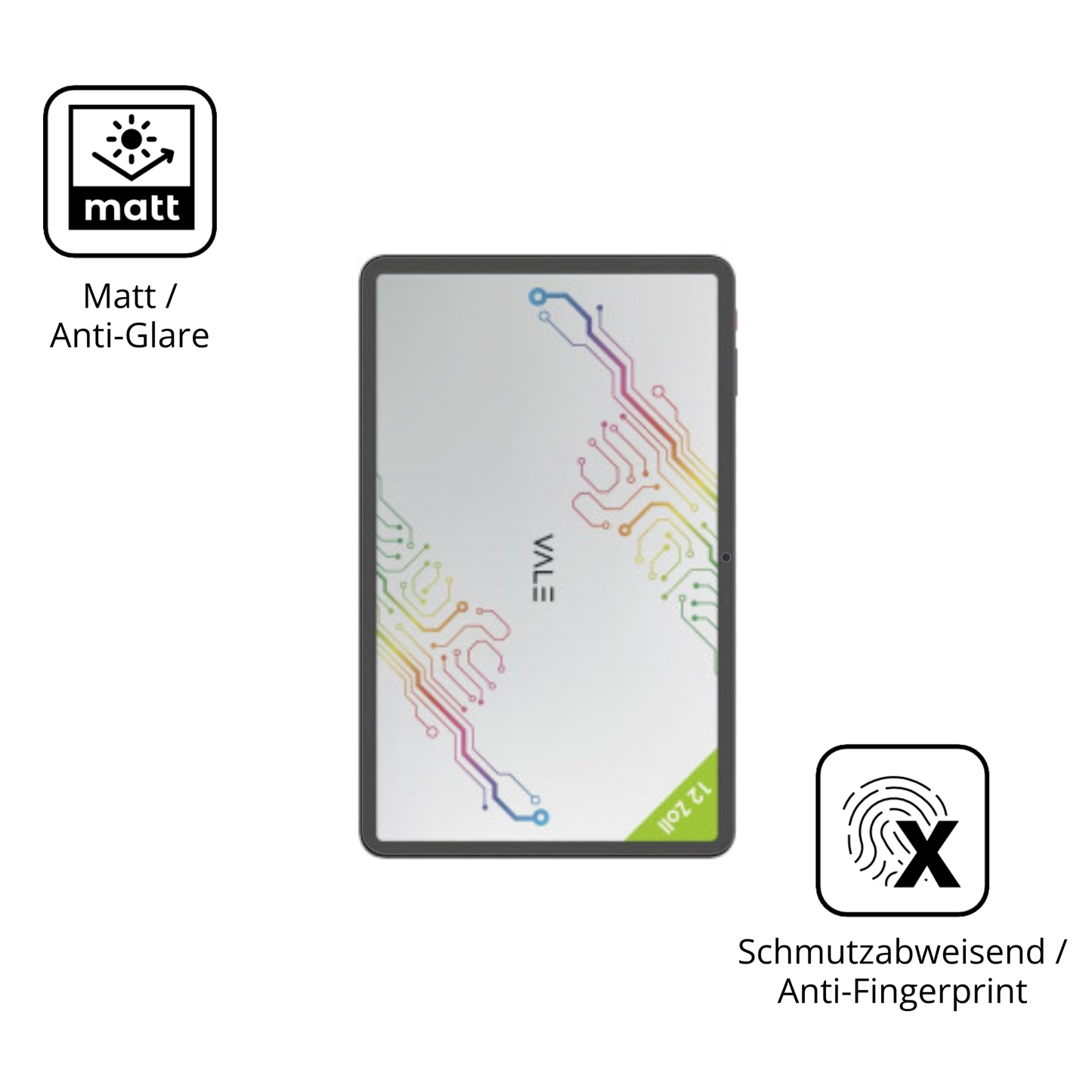 Dünne und entspiegelnde Folie passend zugeschnitten für Vale V12X LTE 12.6 Zoll