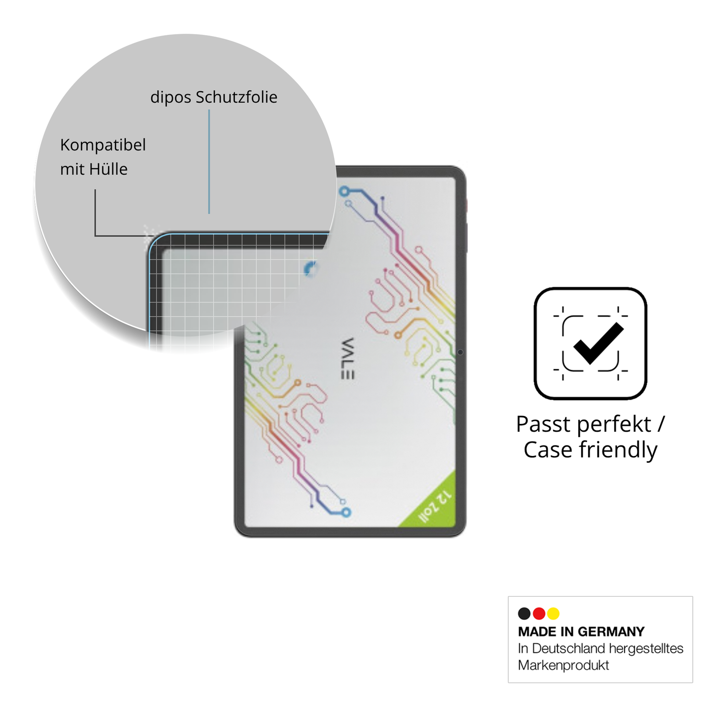 Schutzfolie mit optimaler Passform, zur Verwendung mit Hüllen geeignet