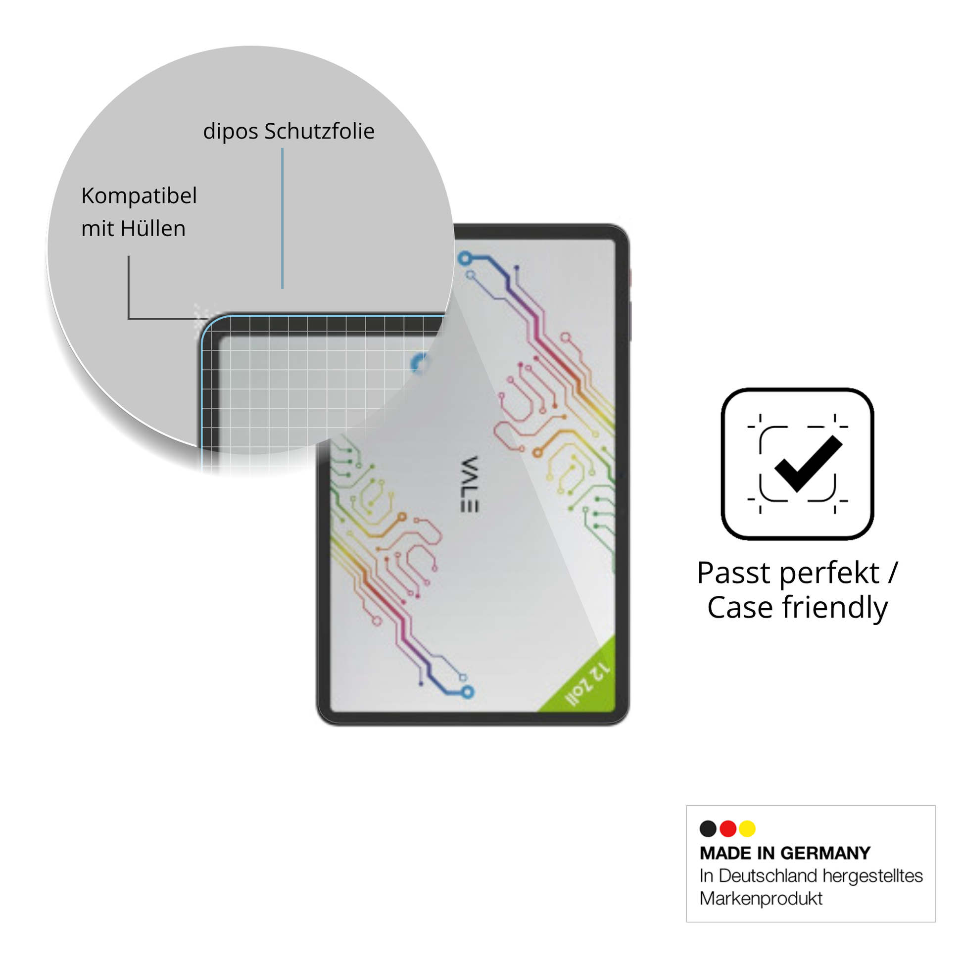 Schutzfolie mit optimaler Passform, zur Verwendung mit Hüllen geeignet