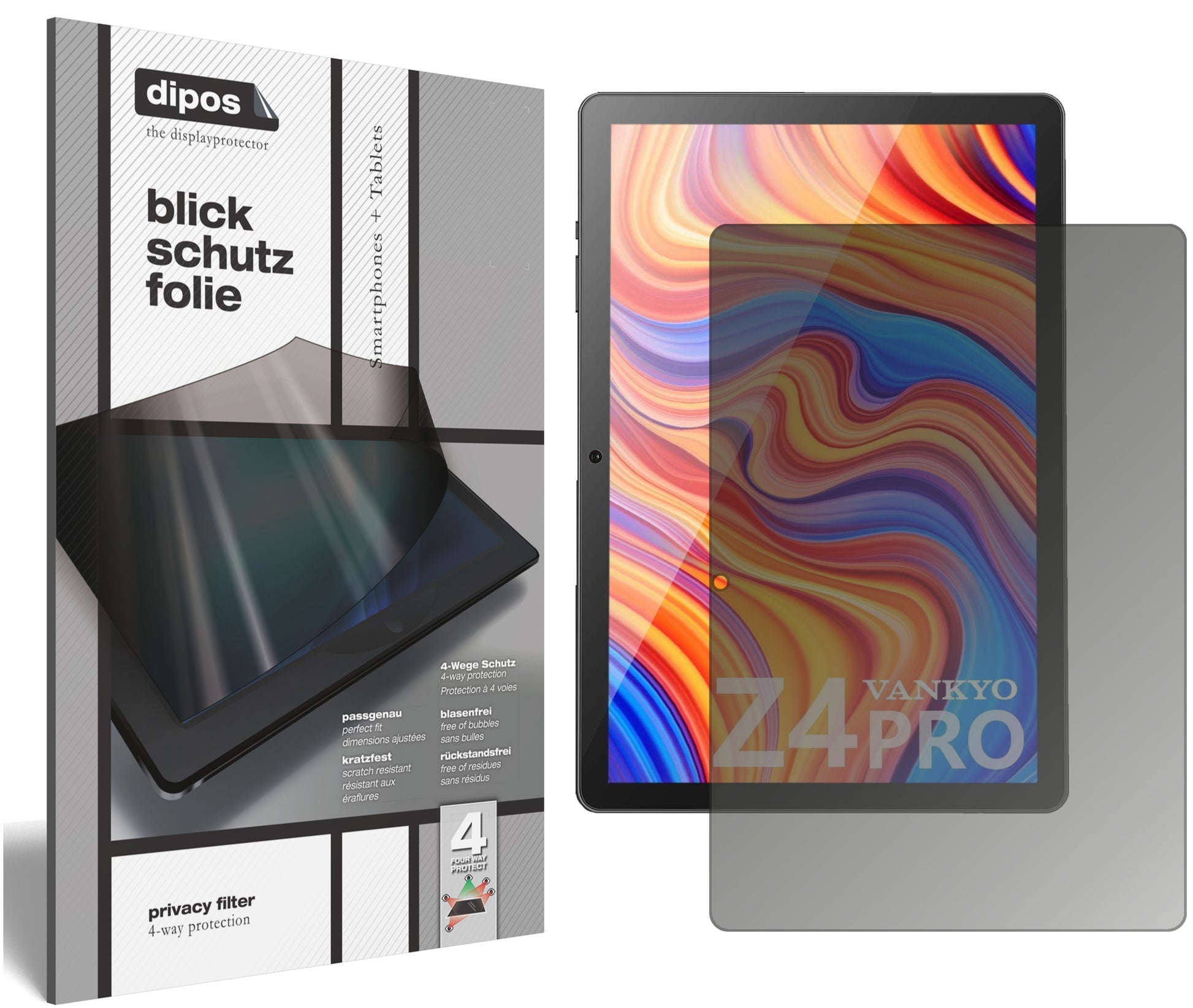 Blickschutzfolie von dipos passend für Vankyo MatrixPad Z4 Pro 10.1 Zoll, präziser Zuschnitt und blasenfrei montiert