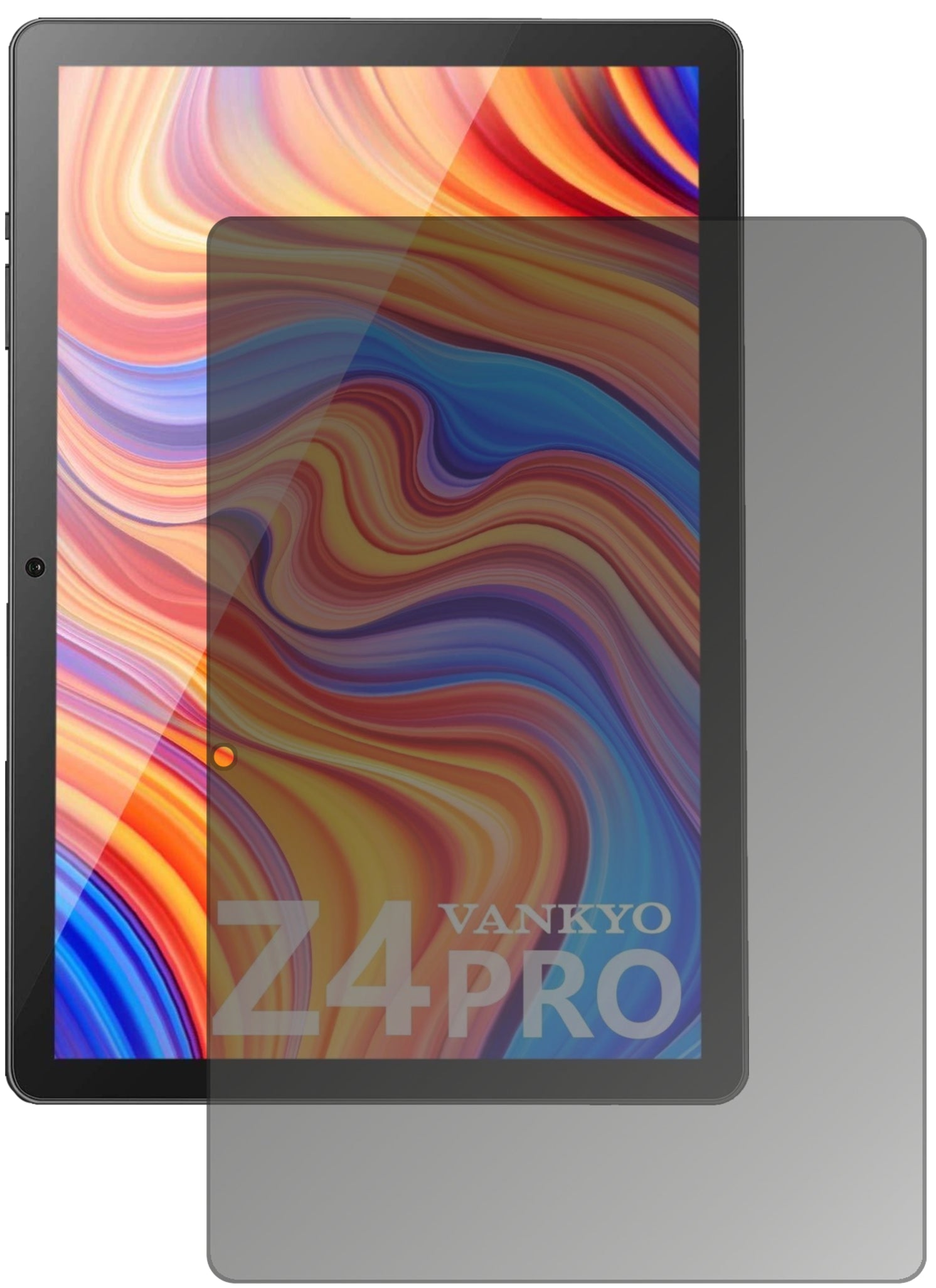 VankyoMatrixPad Z4 Pro 10.1 Zoll mit aufgebrachtem dipos Displayschutz, der seitliche Einblicke blockiert