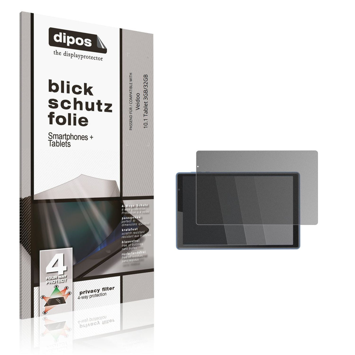 Blickschutzfolie für Veidoo 10.1 Tablet 3GB/32GB matt Schutzfolie Privacy
