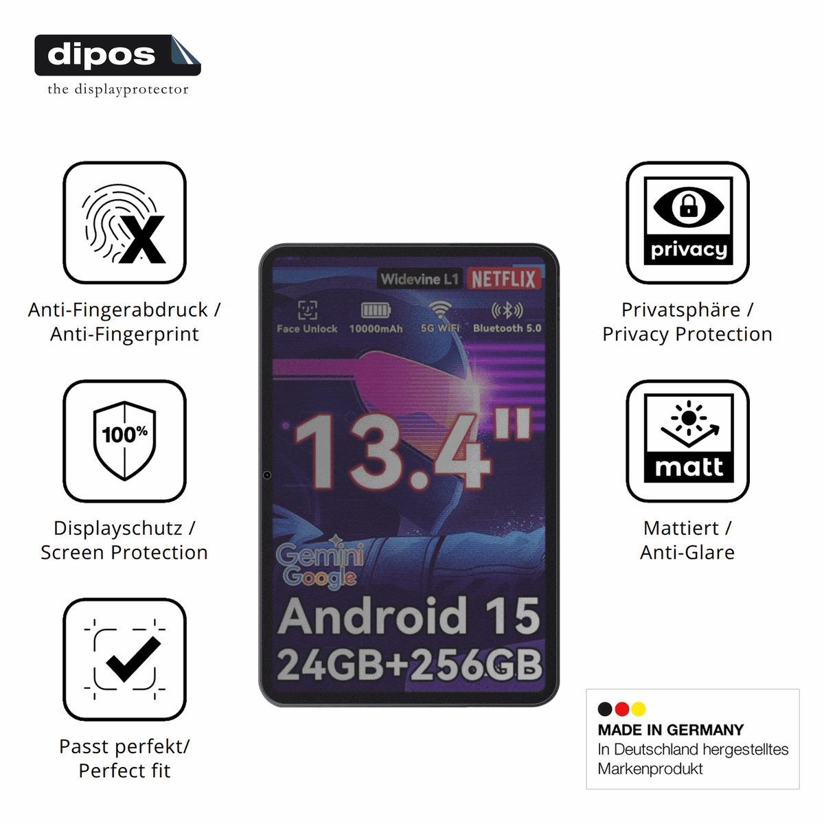 Privatsphäre-Schutz durch Sichtschutz-Folie passend zugeschnitten für VekfulPC T60 Pro 13.4 Zoll