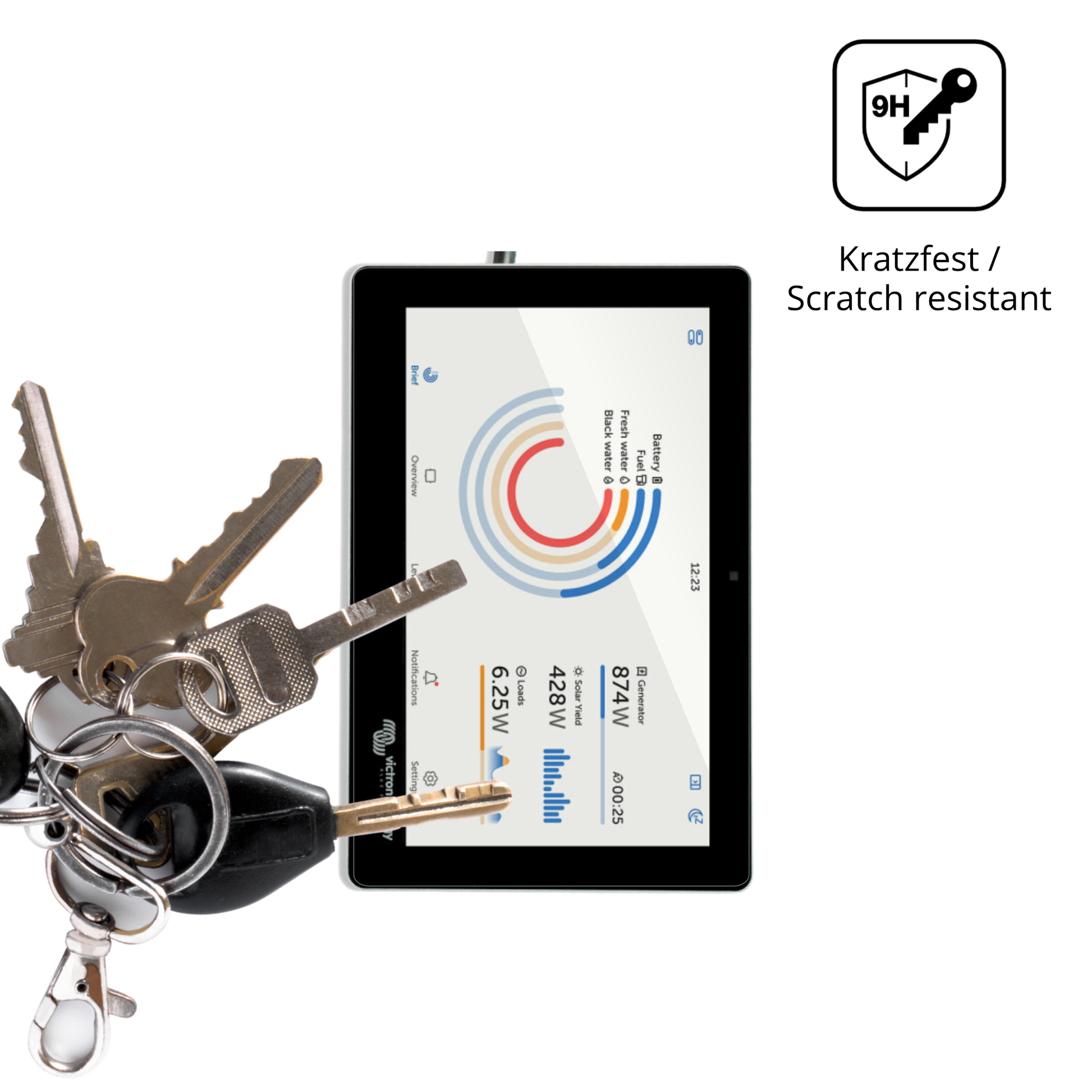 dipos Displayschutz für Victron Energy GX Touch 70 Flush, transparente Oberfläche, perfekte Passform auch für die Rundungen