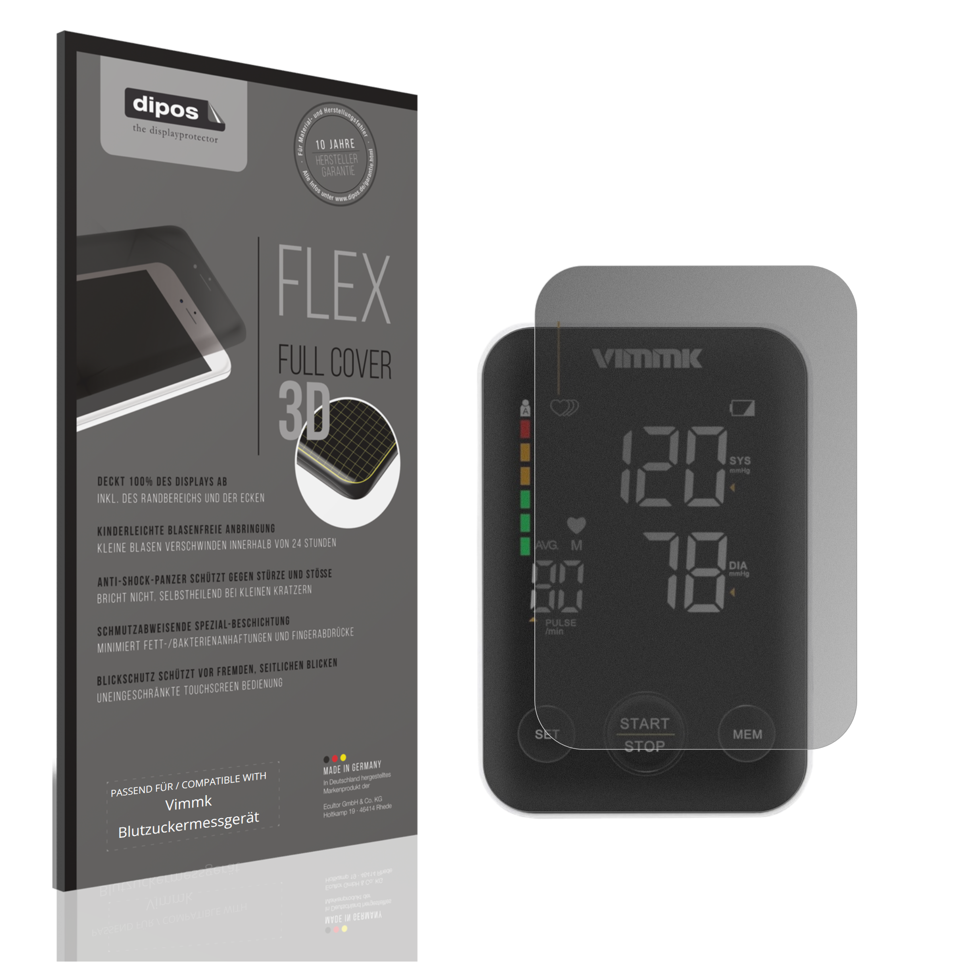 Blickschutzfolie von dipos passend für Vimmk Blutzuckermessgerät, 100% Displayabdeckung und blasenfreie Montage