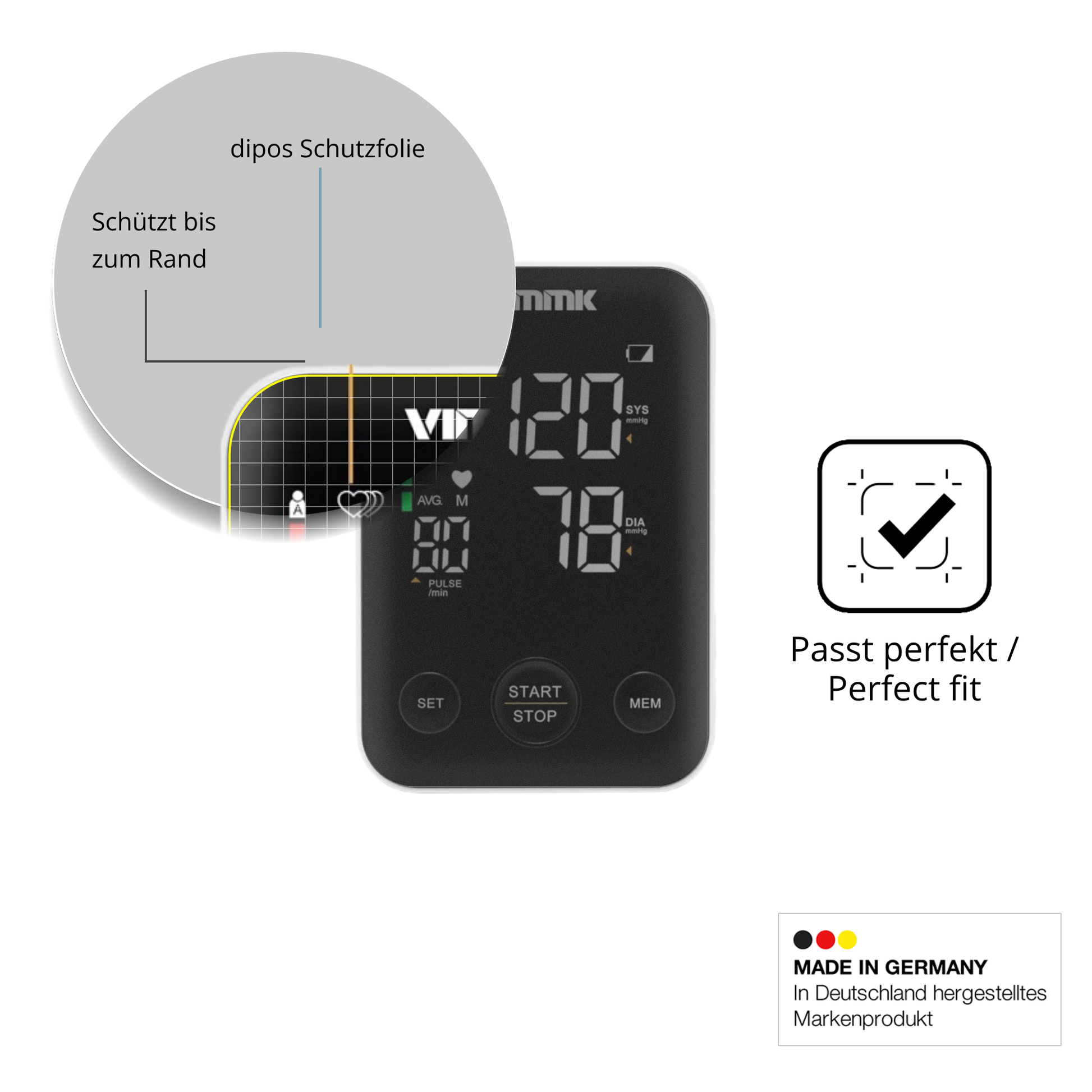 Schutz gegen Kratzer auf dem Vimmk Blutzuckermessgerät Glas durch Schlüssel, Stöße gegen die Tischkante oder Stürze
