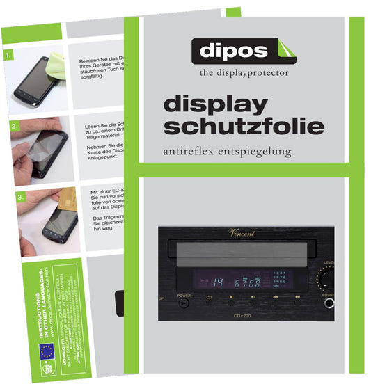 Matte Displayschutzfolie von dipos passend für Vincent CD-200, präziser Zuschnitt und blasenfrei montiert