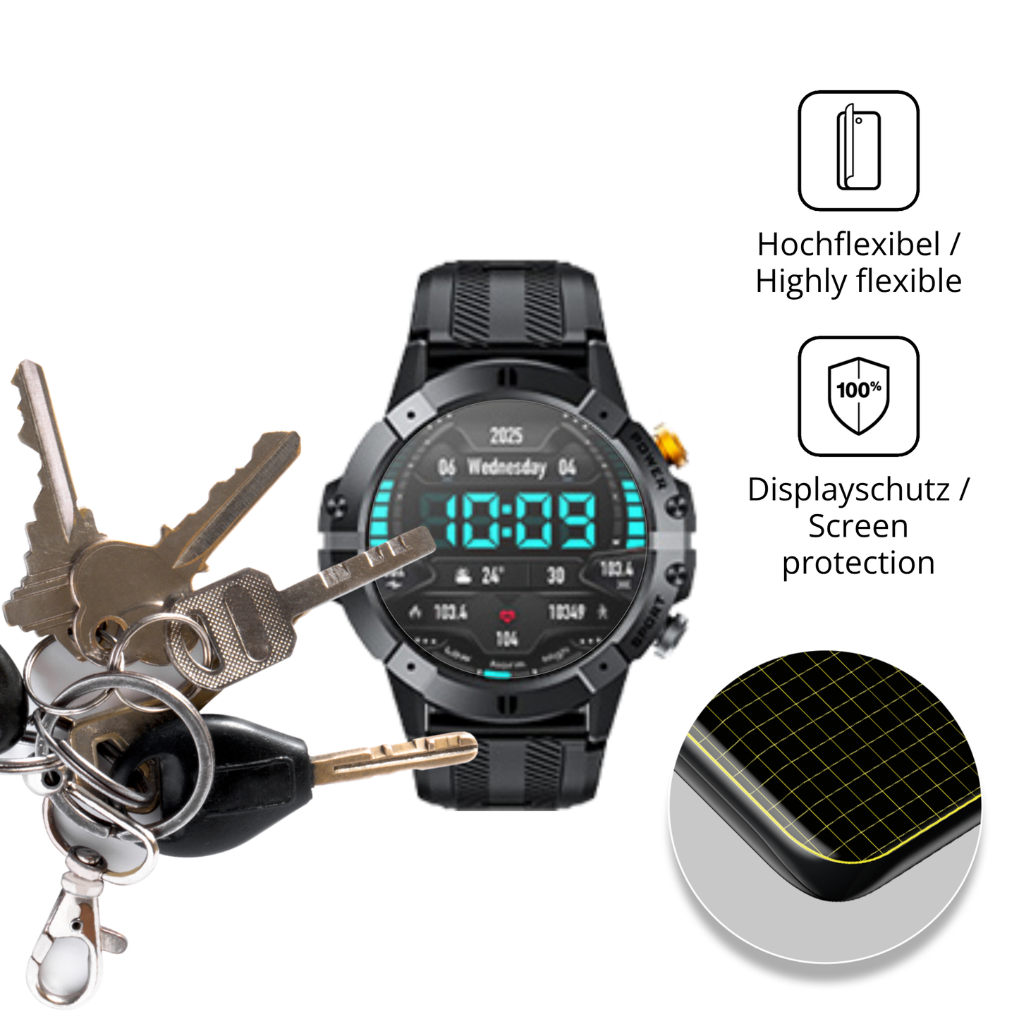 dipos Displayschutz für VIRAN C29 1.52 Zoll, transparente Oberfläche, perfekte Passform auch für die Rundungen