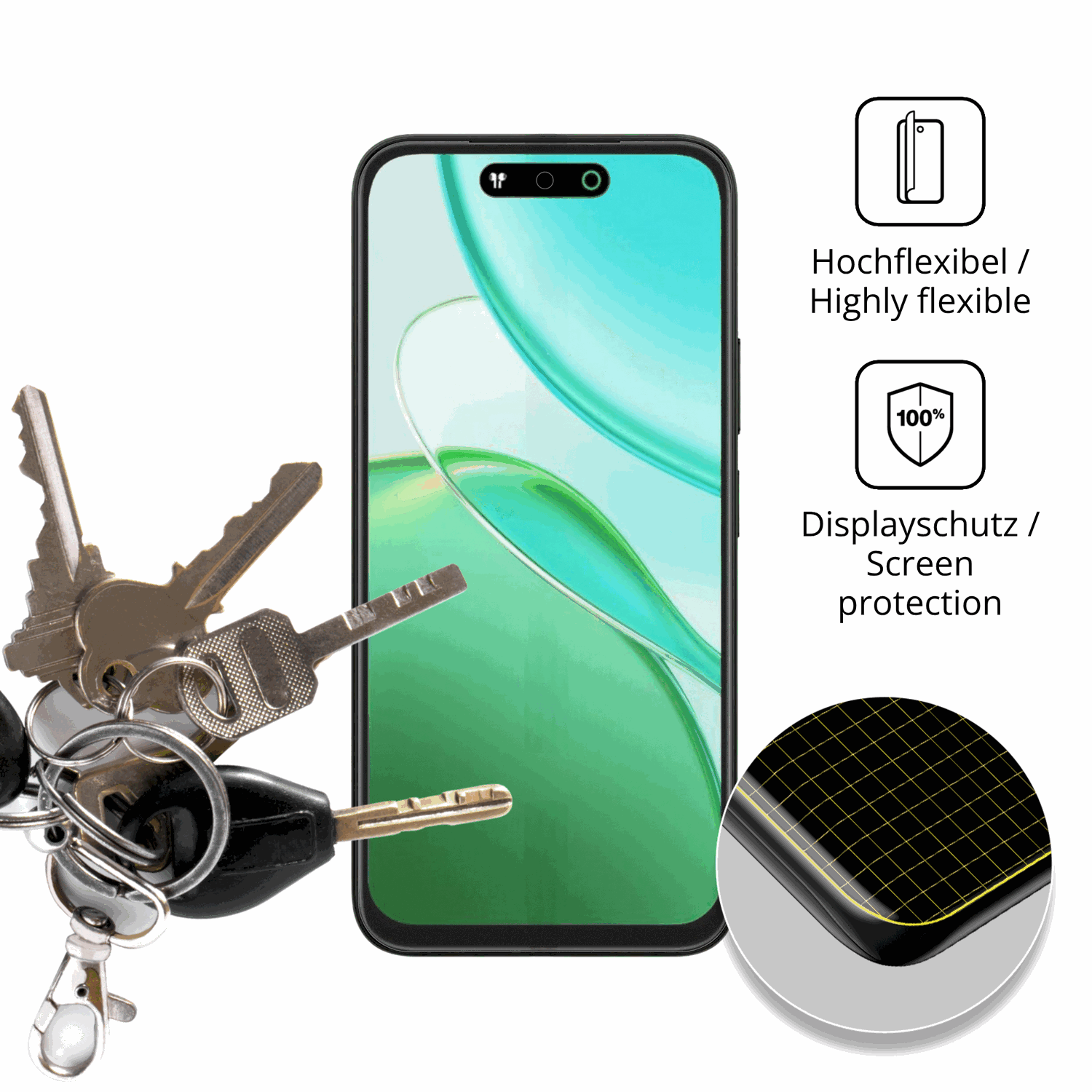 dipos Displayschutz für Vivo T5x, transparente Oberfläche, perfekte Passform auch für die Rundungen