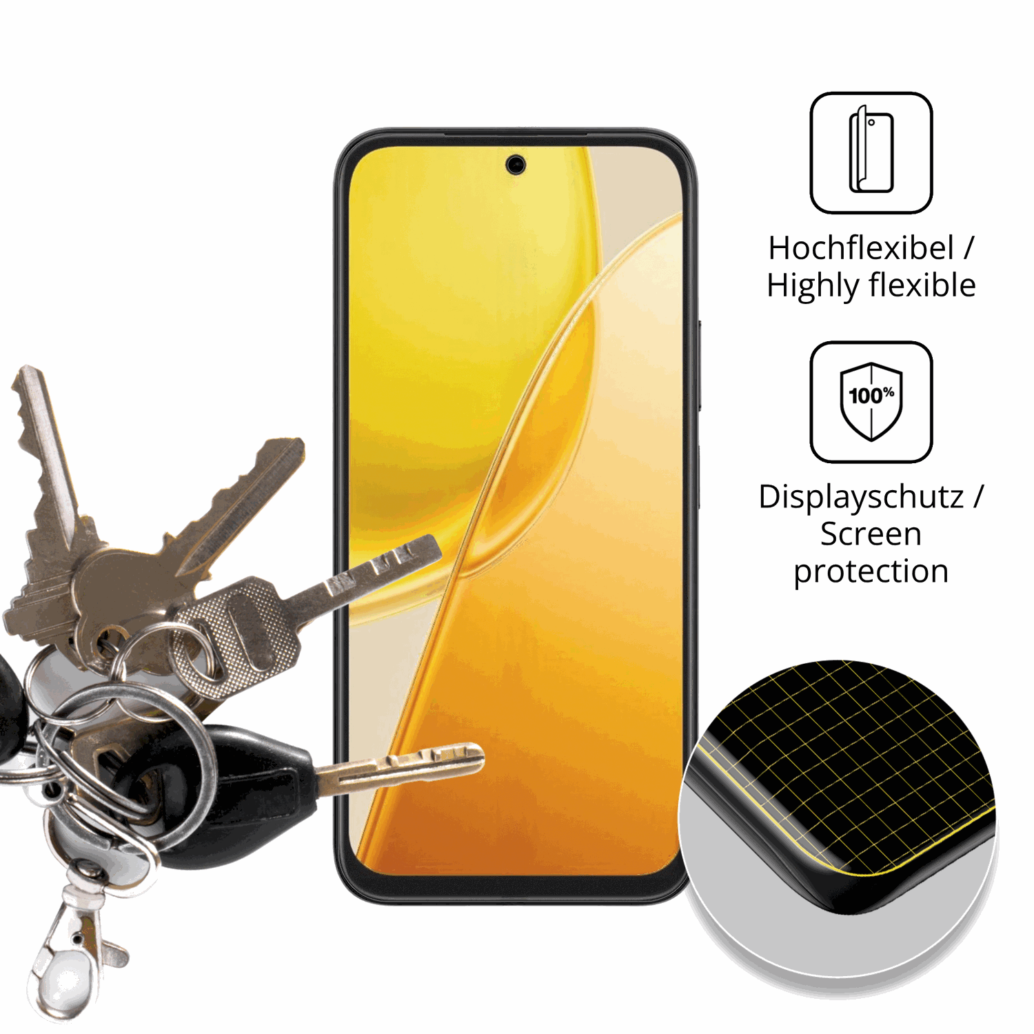 dipos Displayschutz für Vivo Y51 Pro 5G, transparente Oberfläche, perfekte Passform auch für die Rundungen