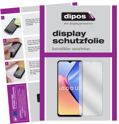 Klare Displayschutzfolie von dipos passend für Vivo iQOO U3, präziser Zuschnitt und blasenfrei montiert