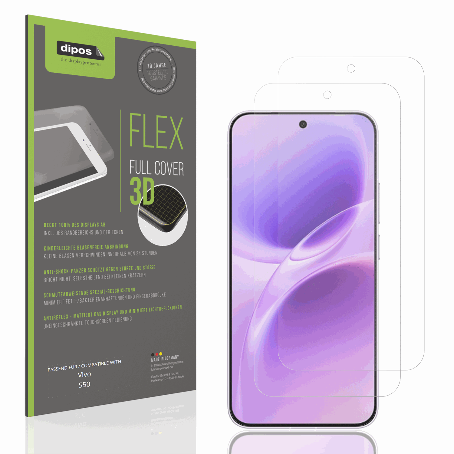 Matte Displayschutzfolie von dipos passend für Vivo S50, 100% Displayabdeckung und blasenfreie Montage